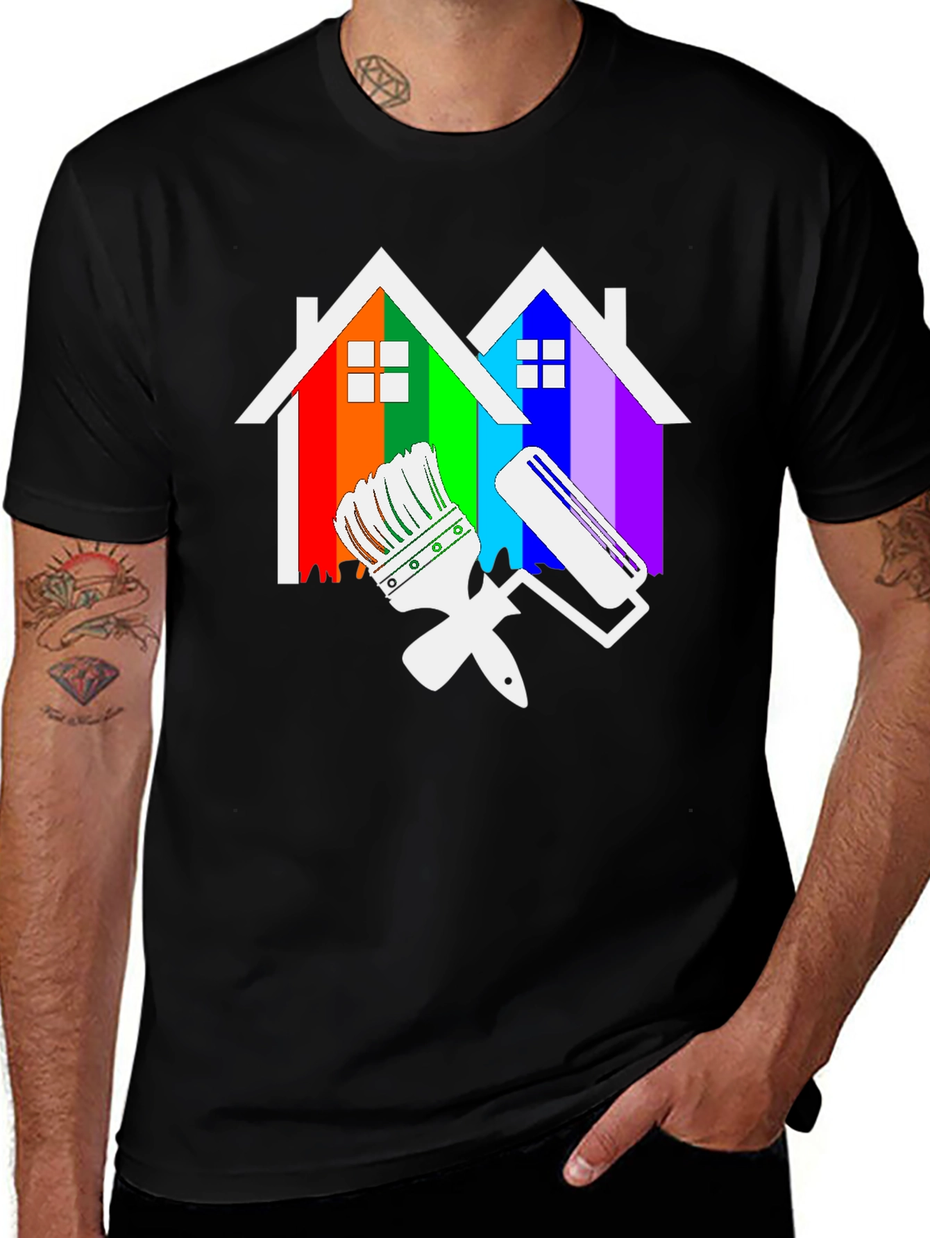 Colorful Houses Paint Tools Black T-Shirt