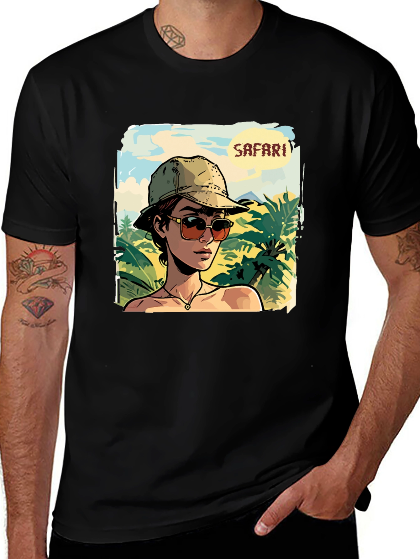 Variant 15 of Safari Adventure Graphic Tee - Black Cotton T-Shirt
