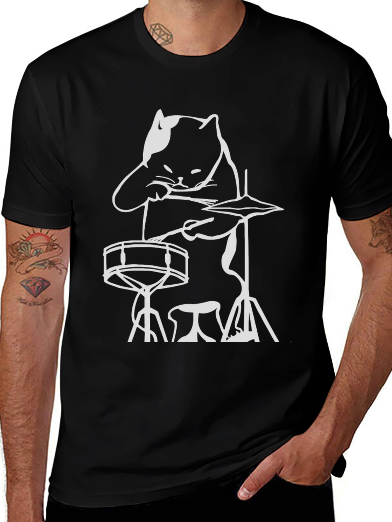Variant 14 of Drummer Cat Graphic Tee - Cool Musician T-Shirt
