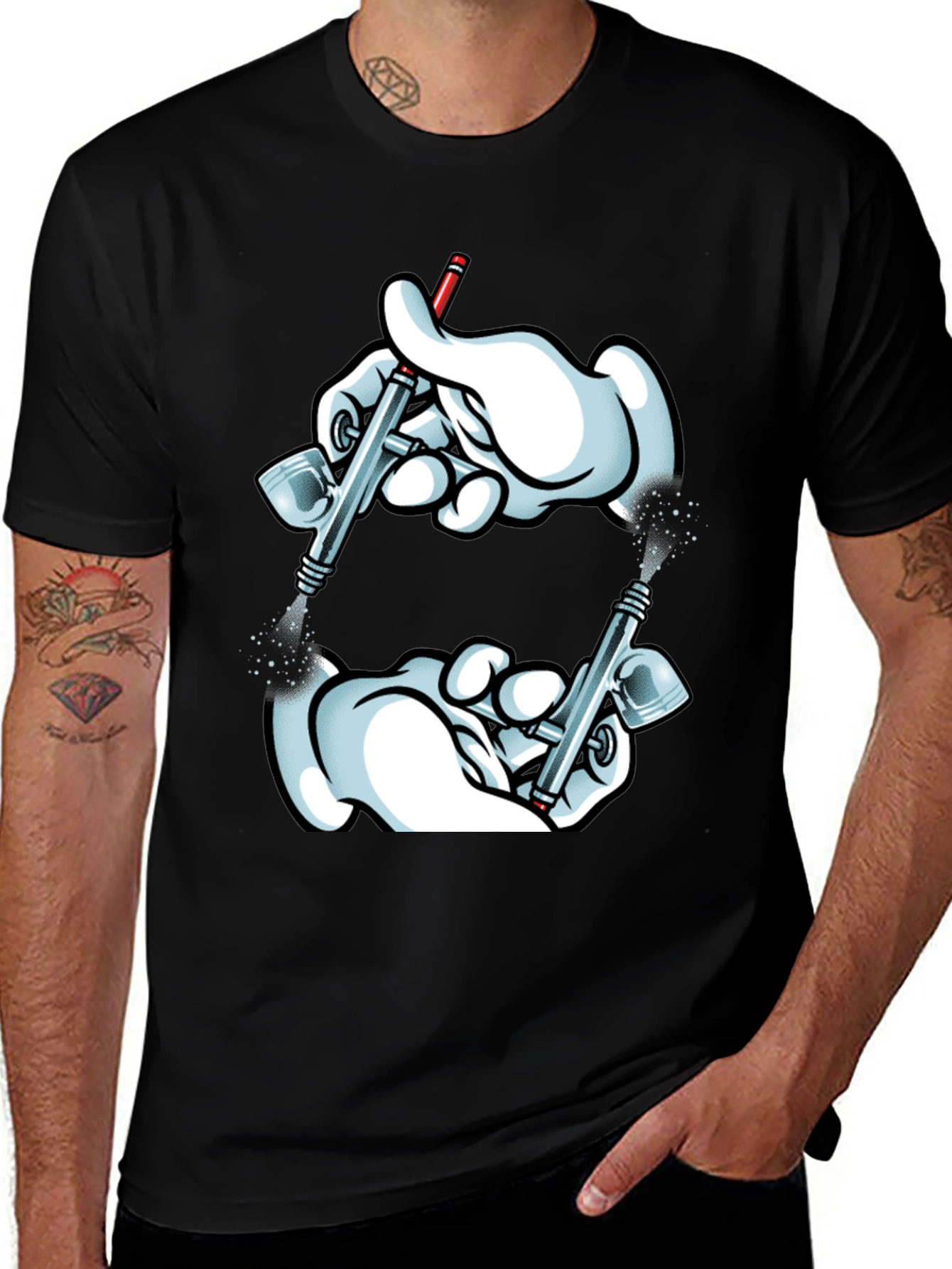 Variant 22 of Cartoon Hands Airbrush Artist Black T-Shirt