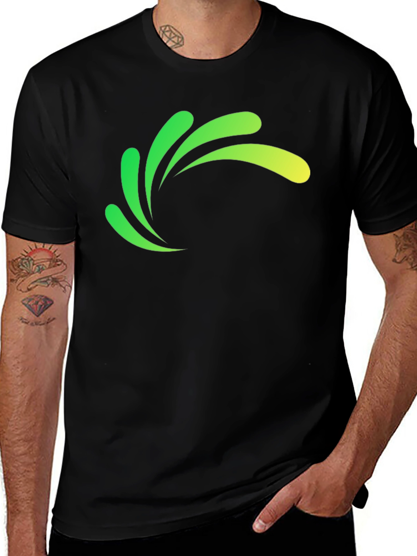 Variant 14 of Modern Green Splash Graphic Black T-Shirt