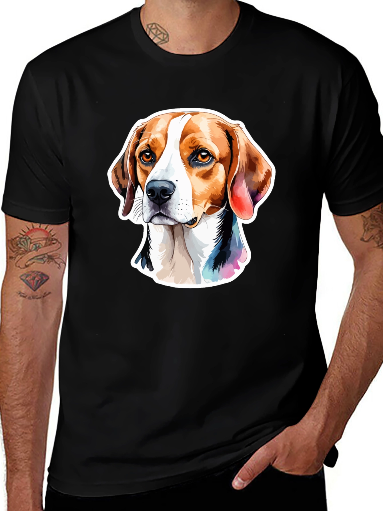 Variant 16 of Beagle Dog Graphic Tee - Stylish Men's Black T-Shirt
