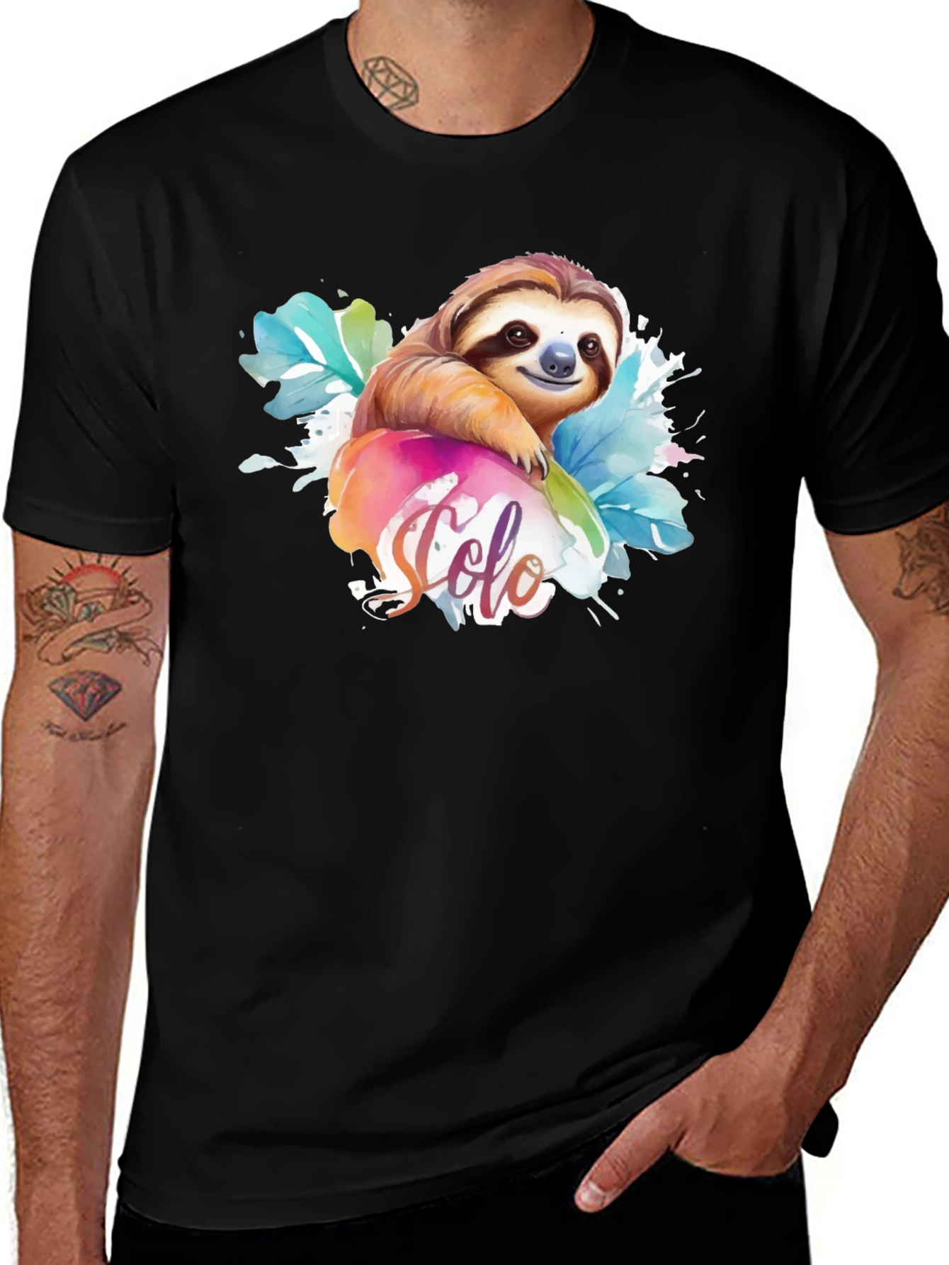 Variant 22 of Cute Sloth Watercolor Design Black T-Shirt