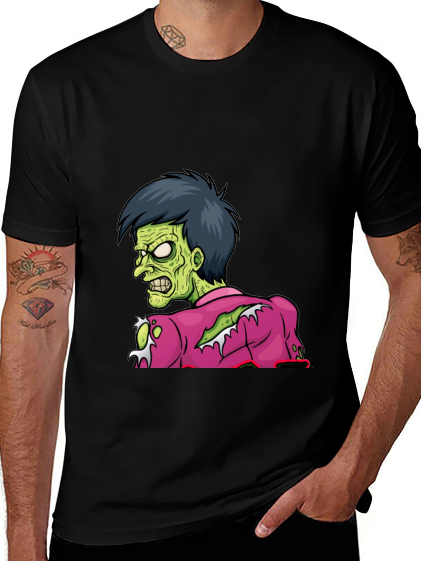 Variant 28 of Zombie Cartoon Graphic Black T-Shirt