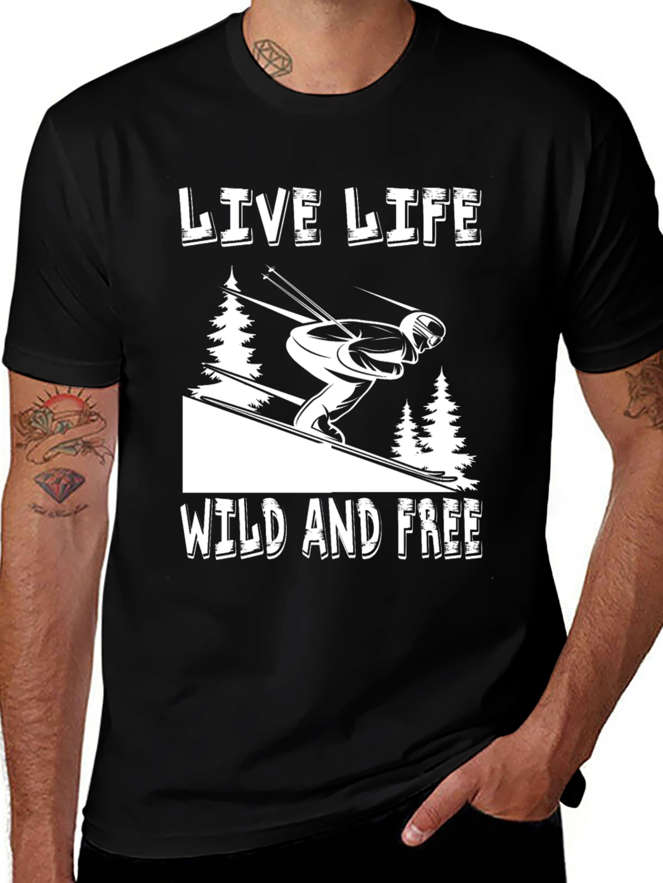 Variant 21 of Live Life Wild and Free Skiing Graphic Tee