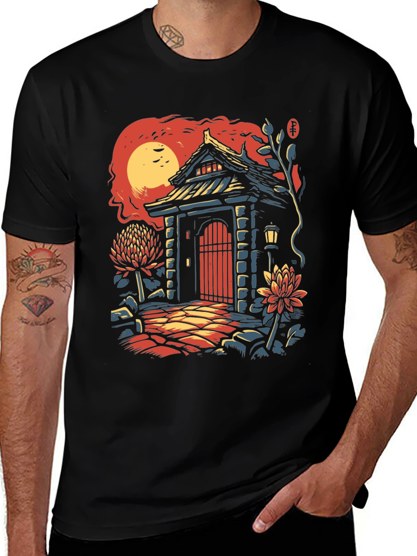 Black Japanese Gate T-Shirt - Unique Graphic Tee main image