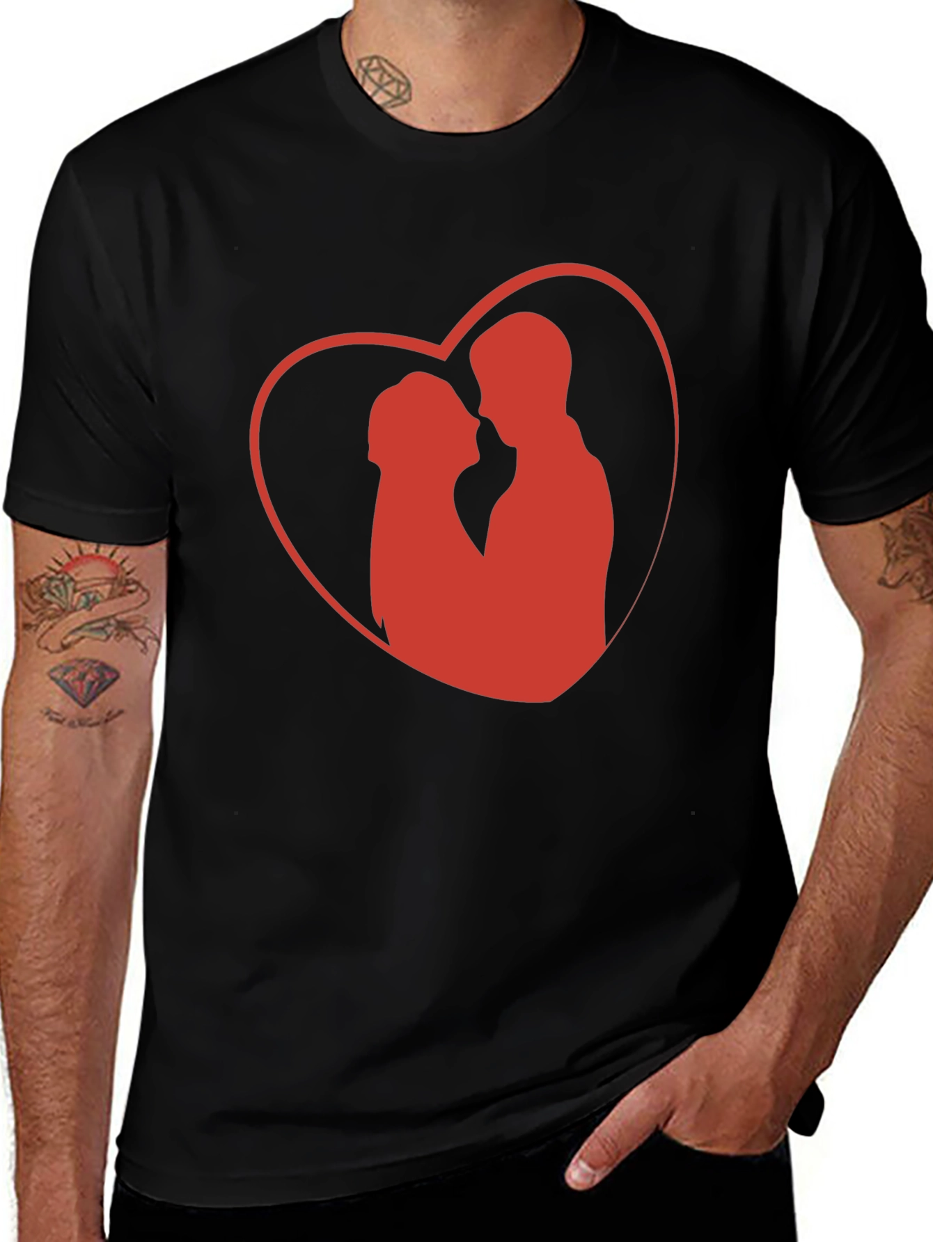 Romantic Heart Graphic Tee - Black Cotton Blend