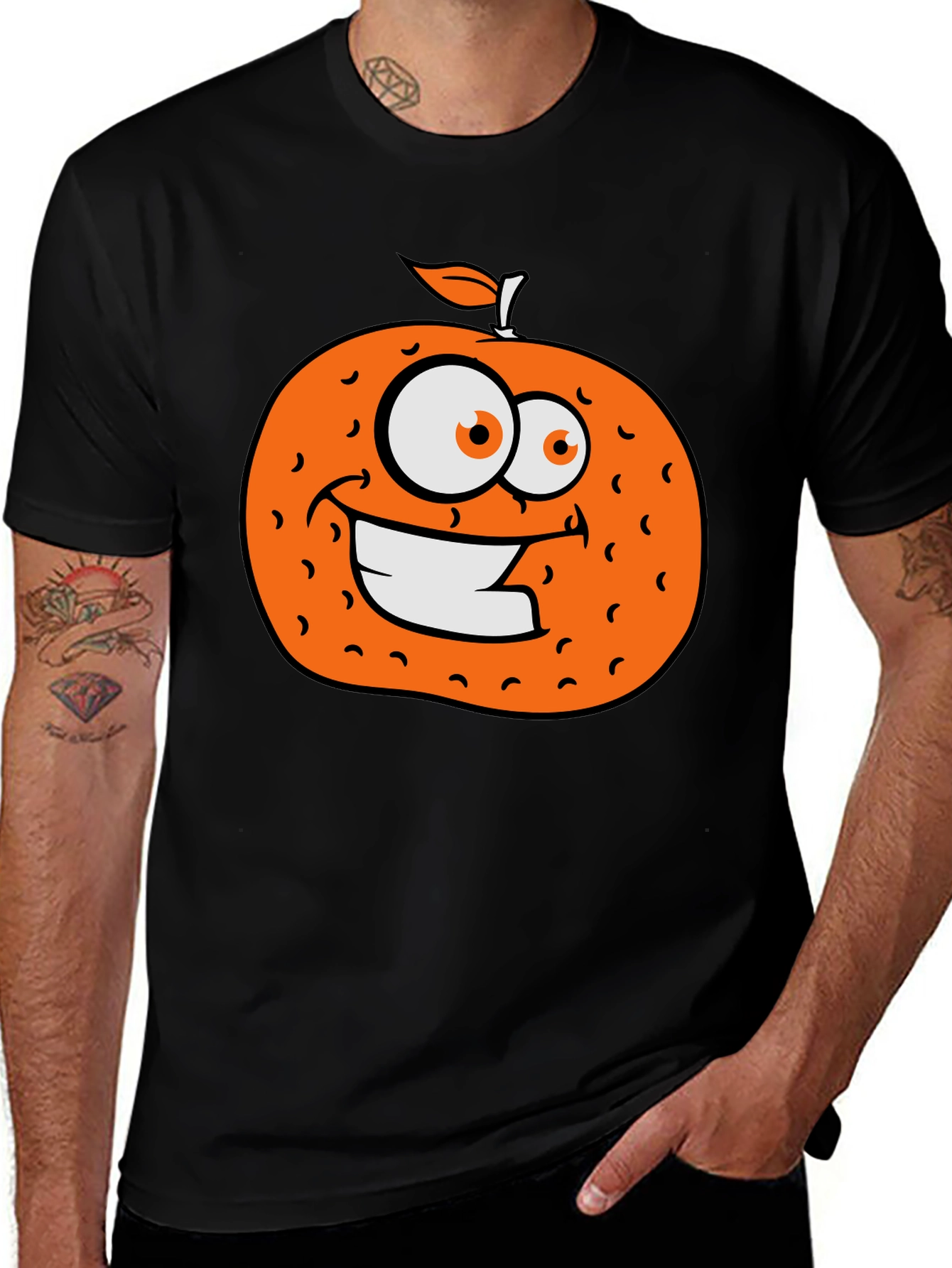 Variant 27 of Orange Cartoon Graphic Black T-Shirt