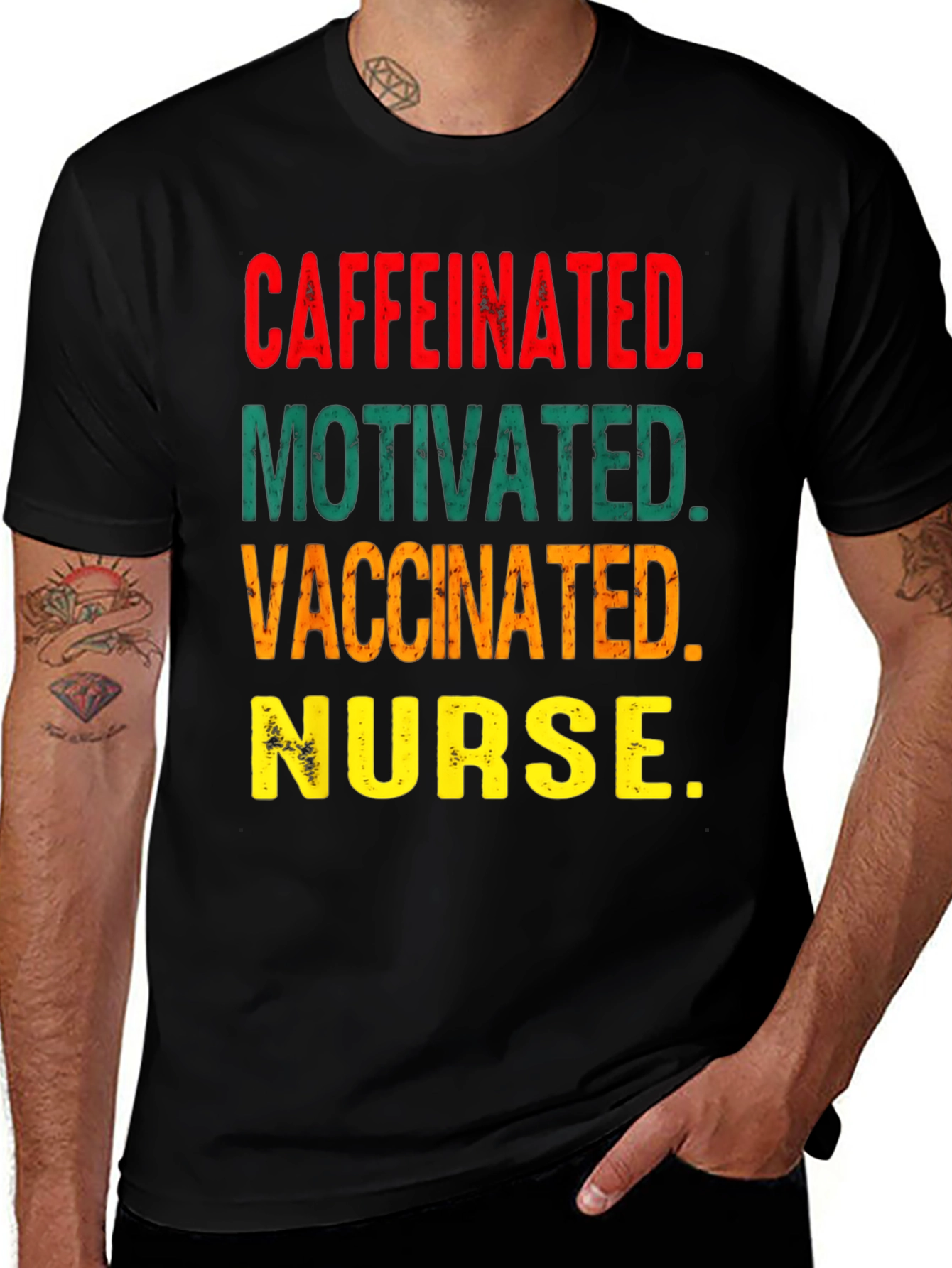 Variant 24 of Caffeinated Motivated Vaccinated Nurse T-Shirt
