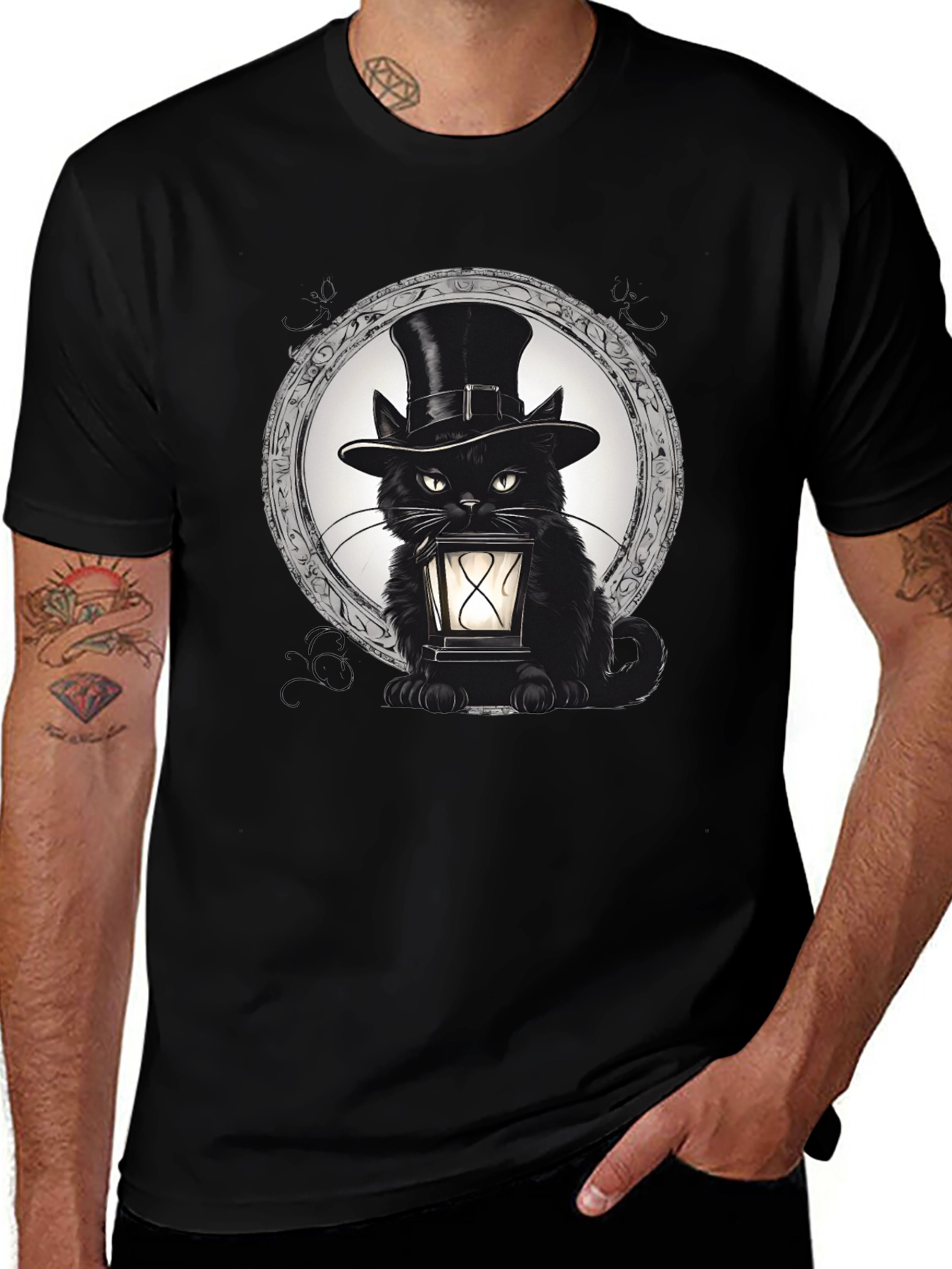 Variant 17 of Mystical Cat T-Shirt: Black Cat in Top Hat