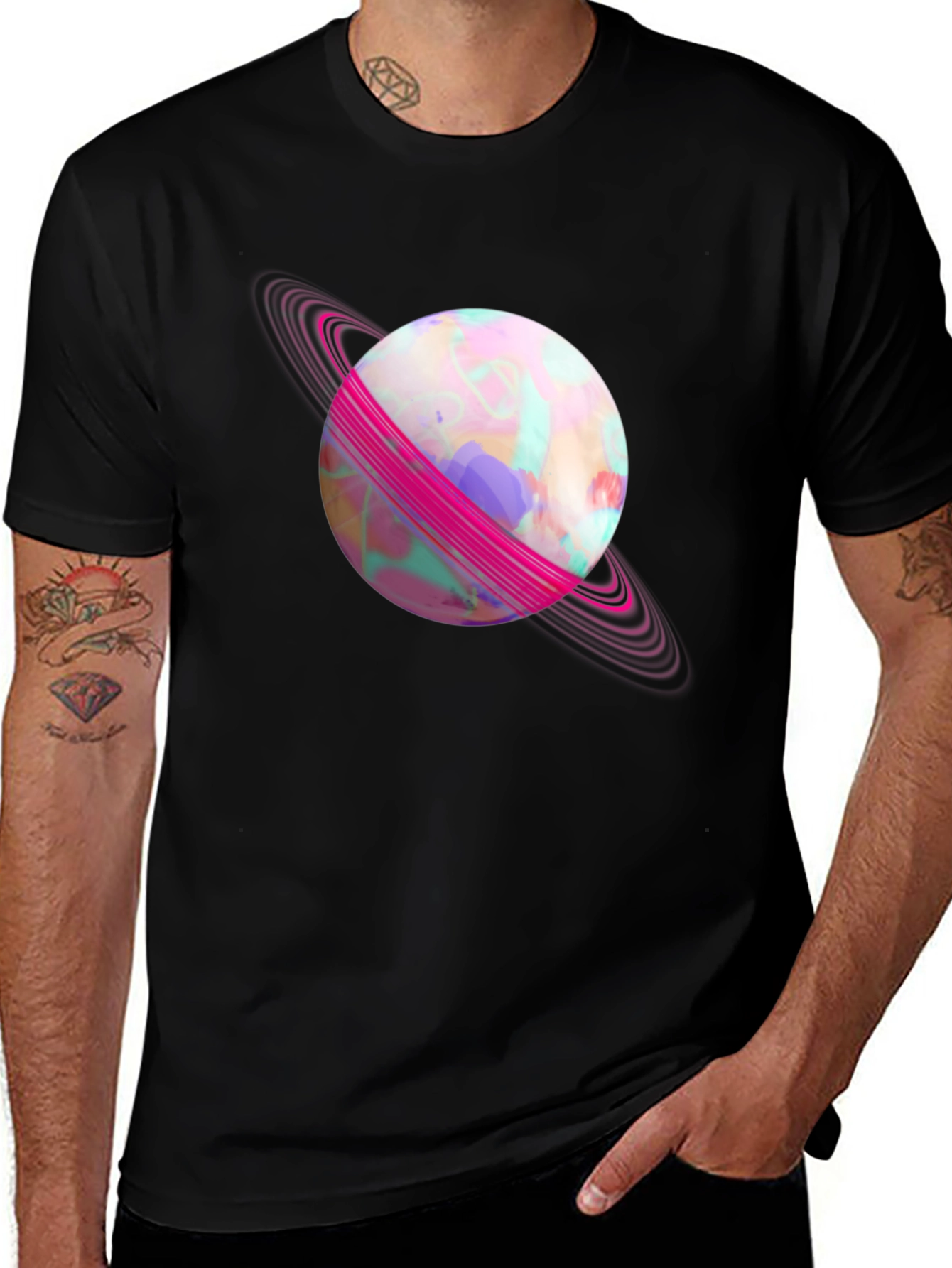 Variant 11 of Saturn Graphic Black T-Shirt - Space Aesthetic Tee