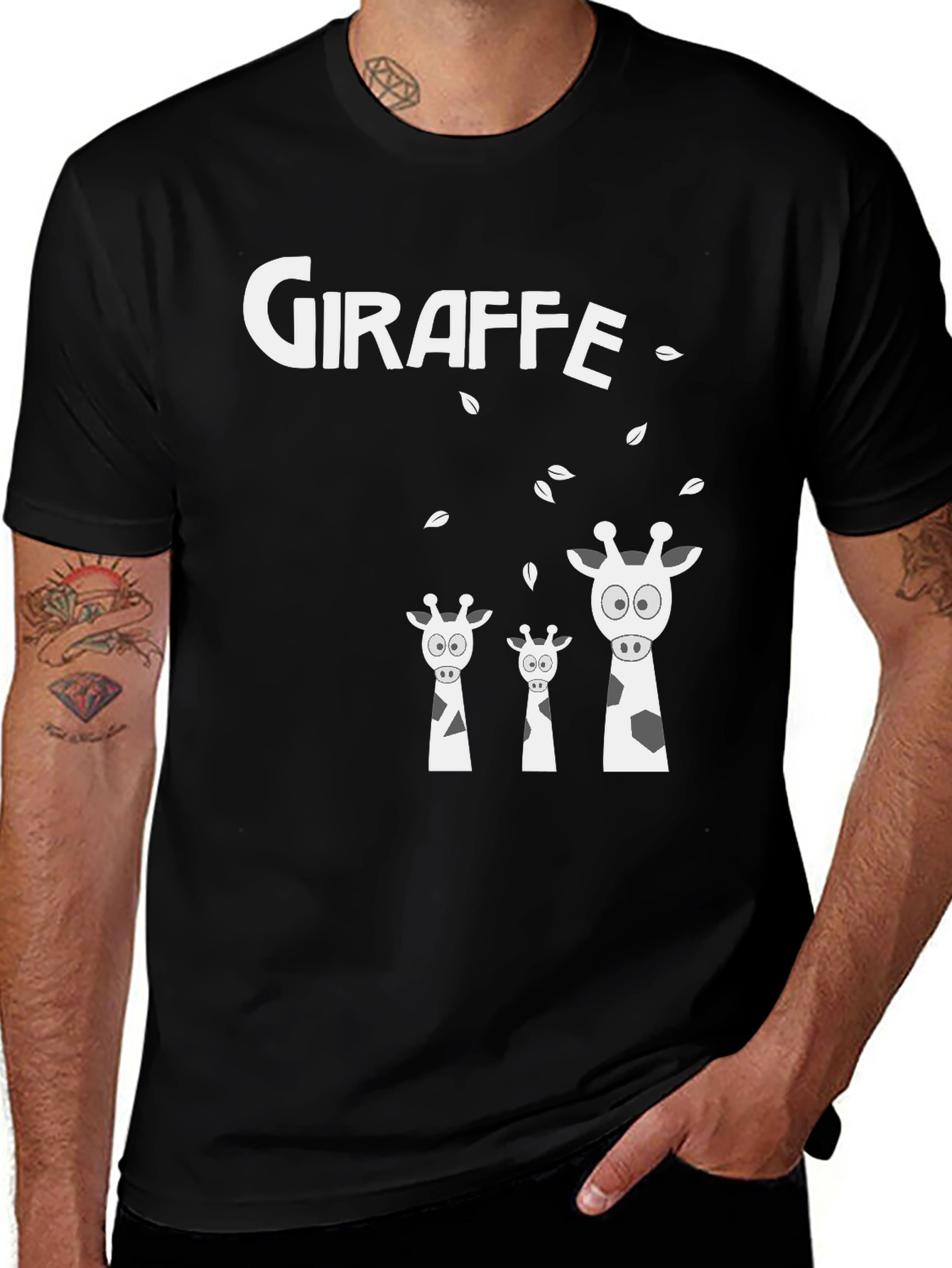 Variant 19 of Giraffe Family Graphic T-Shirt - Black Cotton Tee