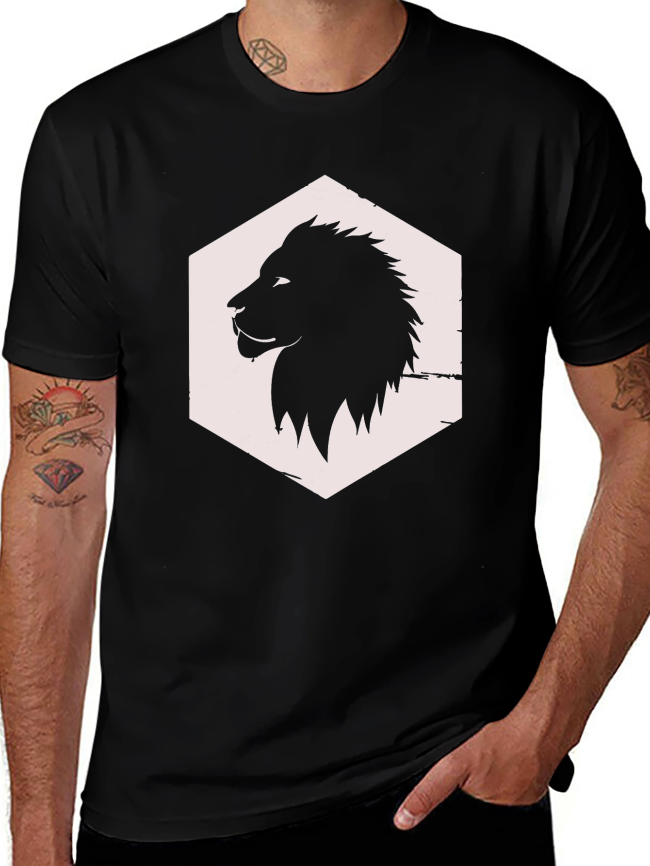 Variant 7 of Lion Head Graphic Tee - Black Cotton Blend Casual T-Shirt
