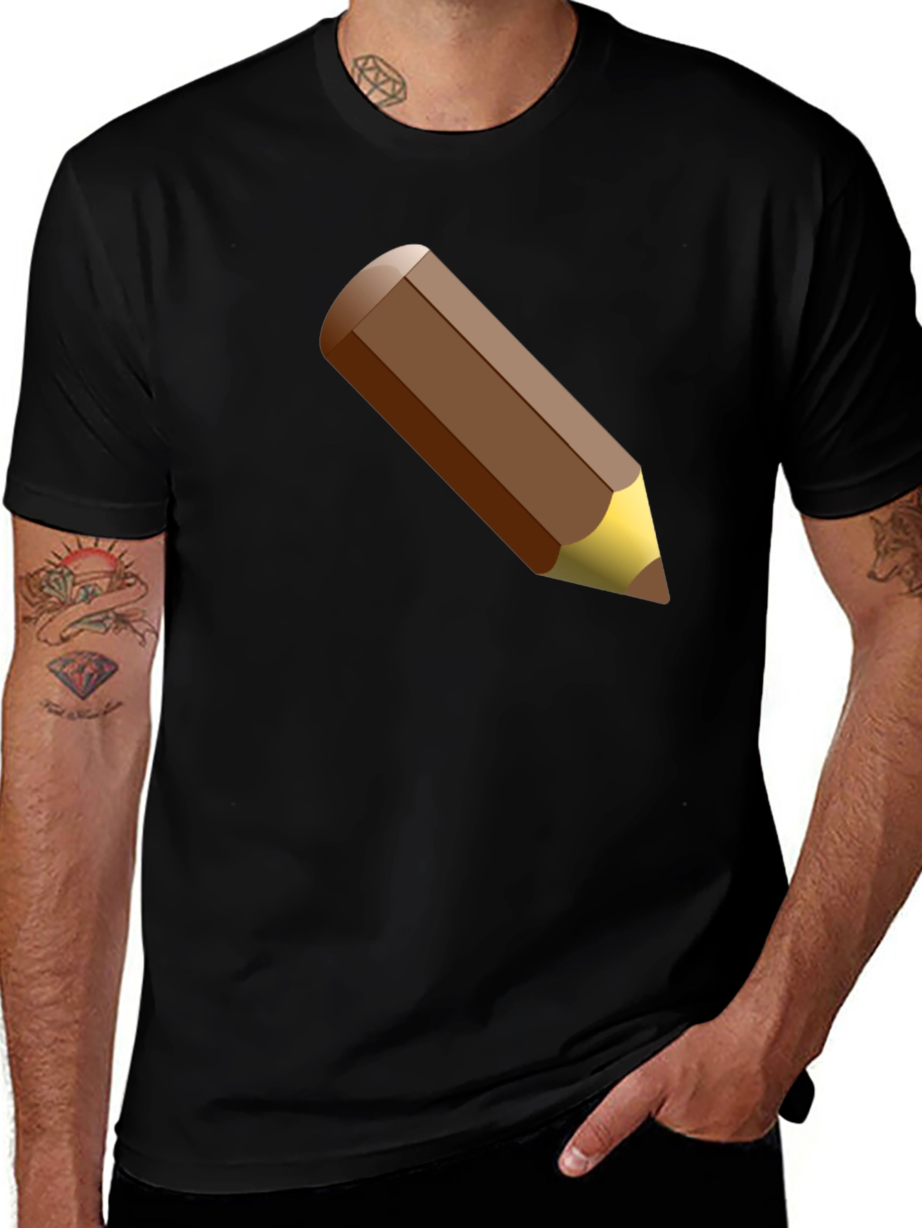 Variant 10 of Men's Black T-Shirt with Brown Pencil Graphic