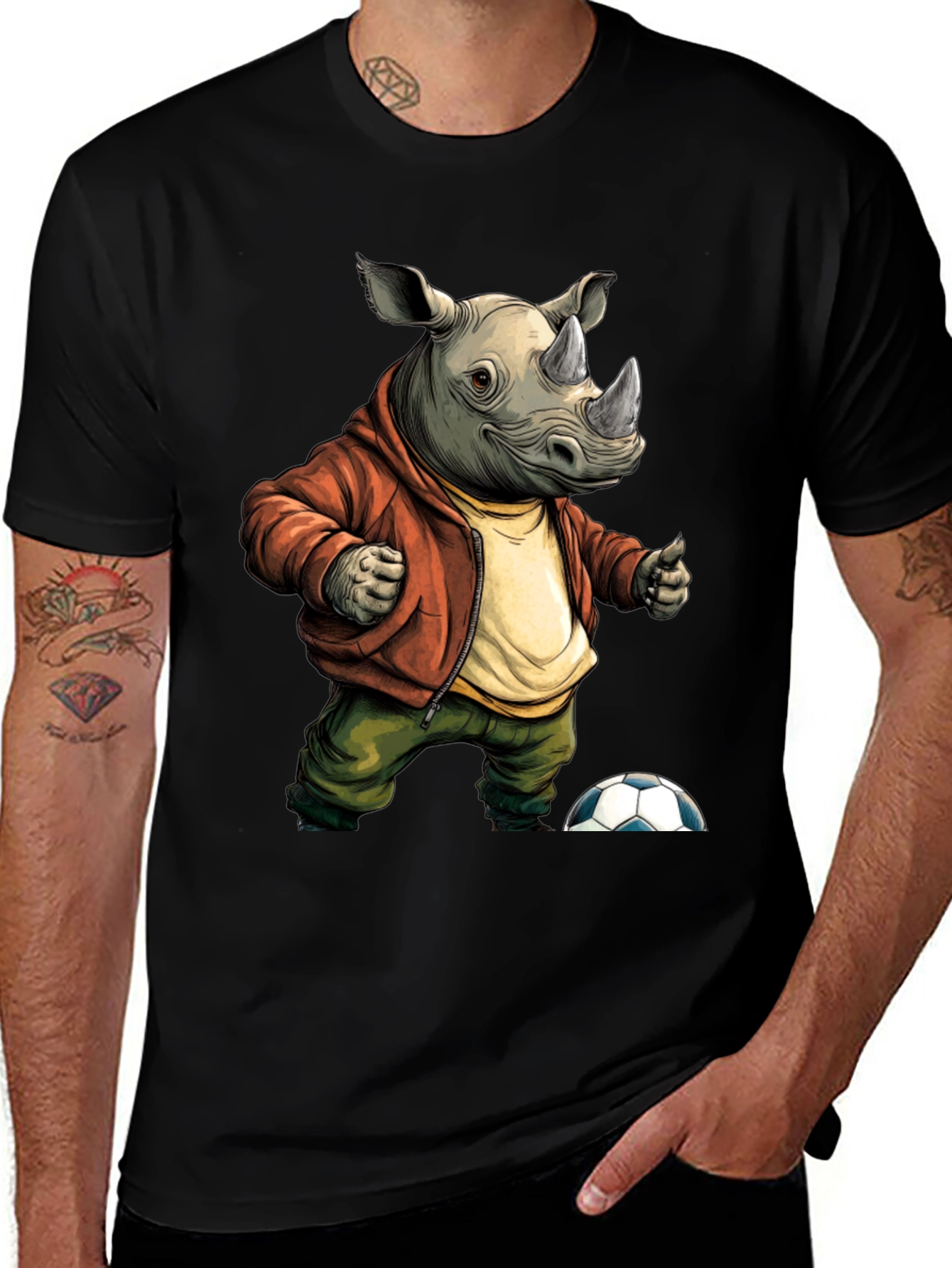 Variant 6 of Rhino Soccer T-Shirt: Unique Cartoon Graphic Tee