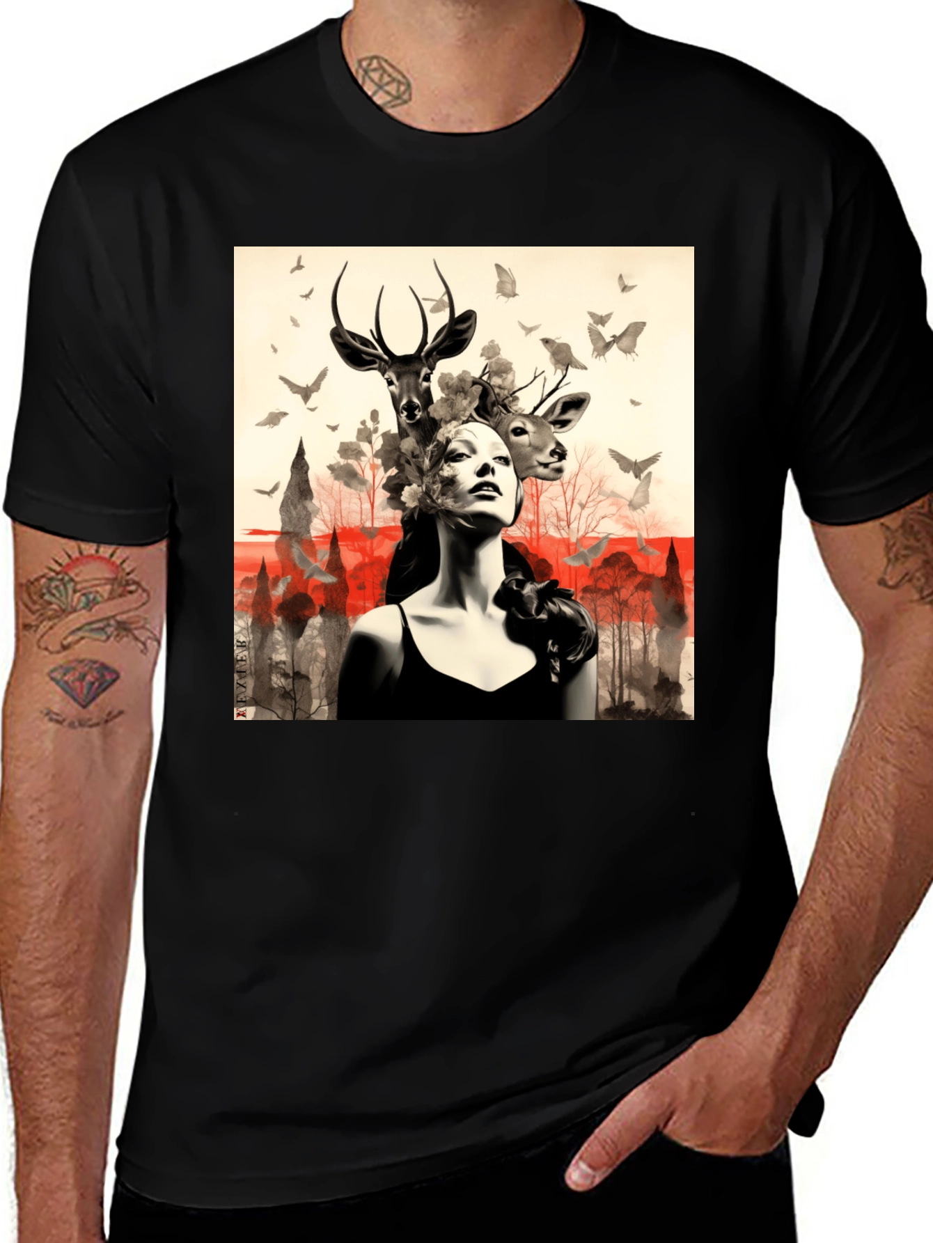 Variant 5 of Artistic Woman with Deer Graphic T-Shirt