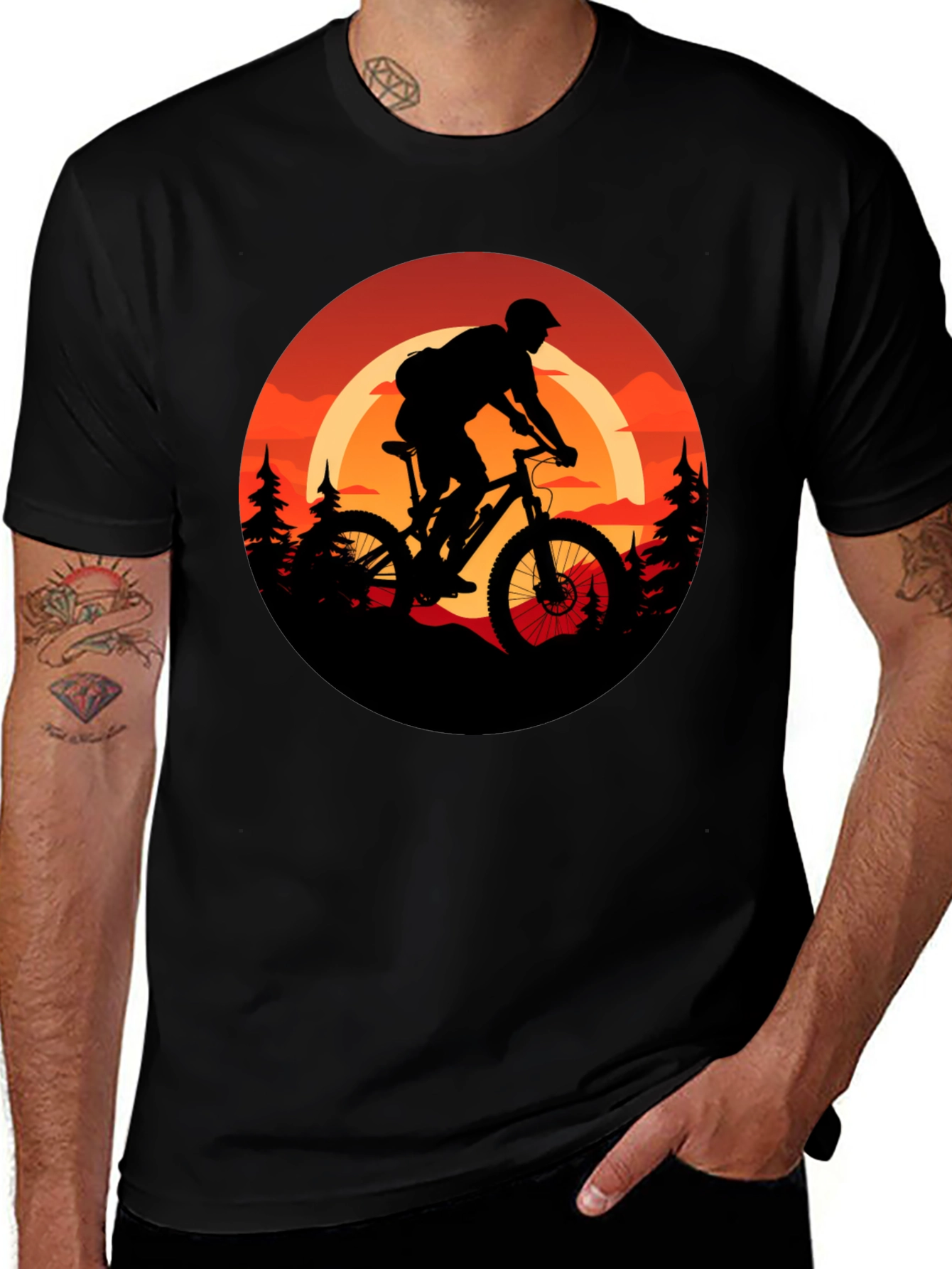 Variant 2 of Mountain Biker Sunset Graphic Tee - Ride in Style!
