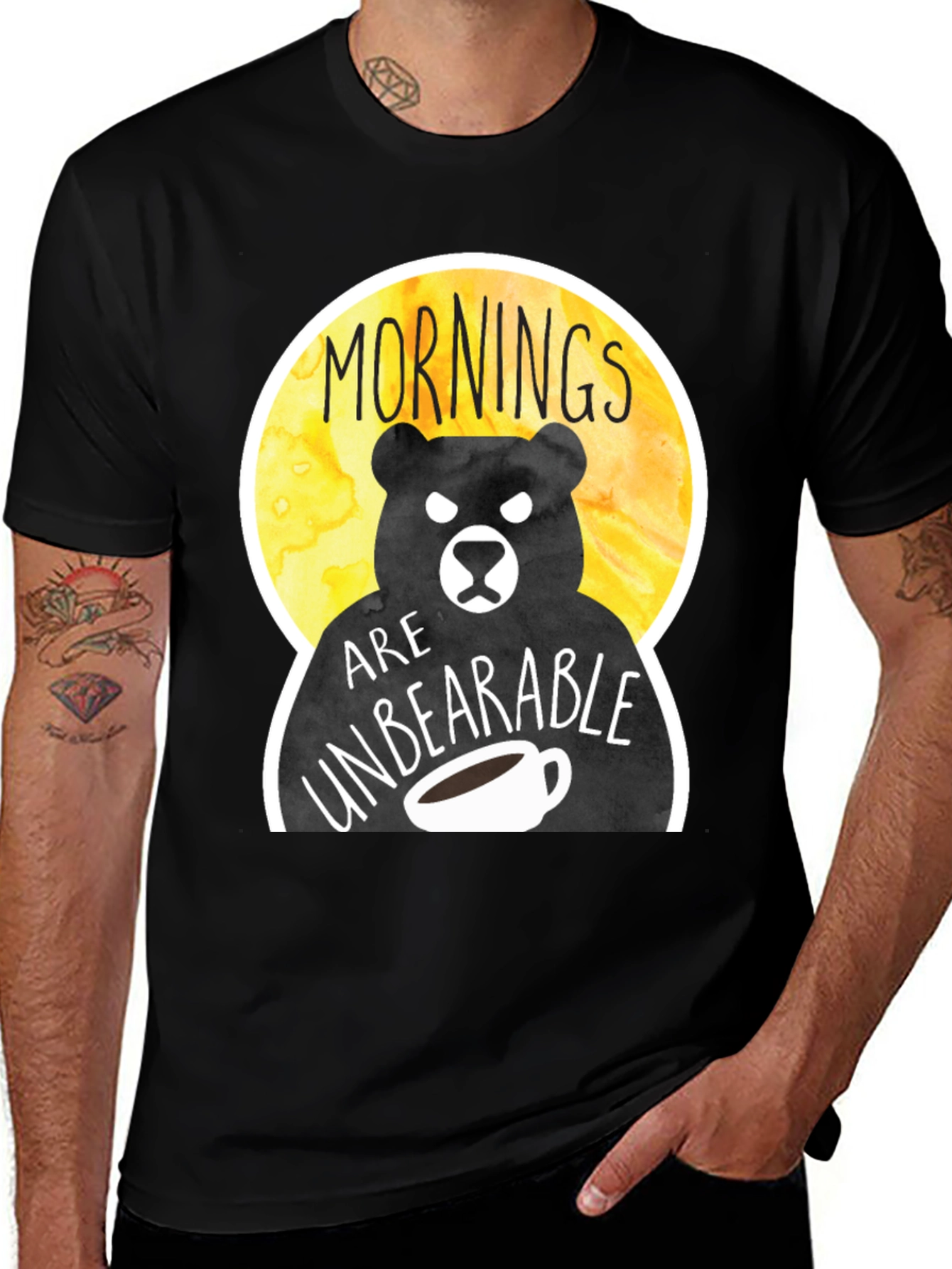 Variant 4 of Mornings Are Unbearable Funny Bear Graphic Tee