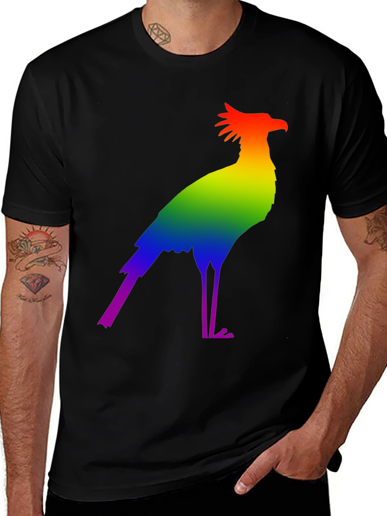 Variant 13 of Rainbow Secretary Bird Graphic Tee - Stylish Pride Shirt