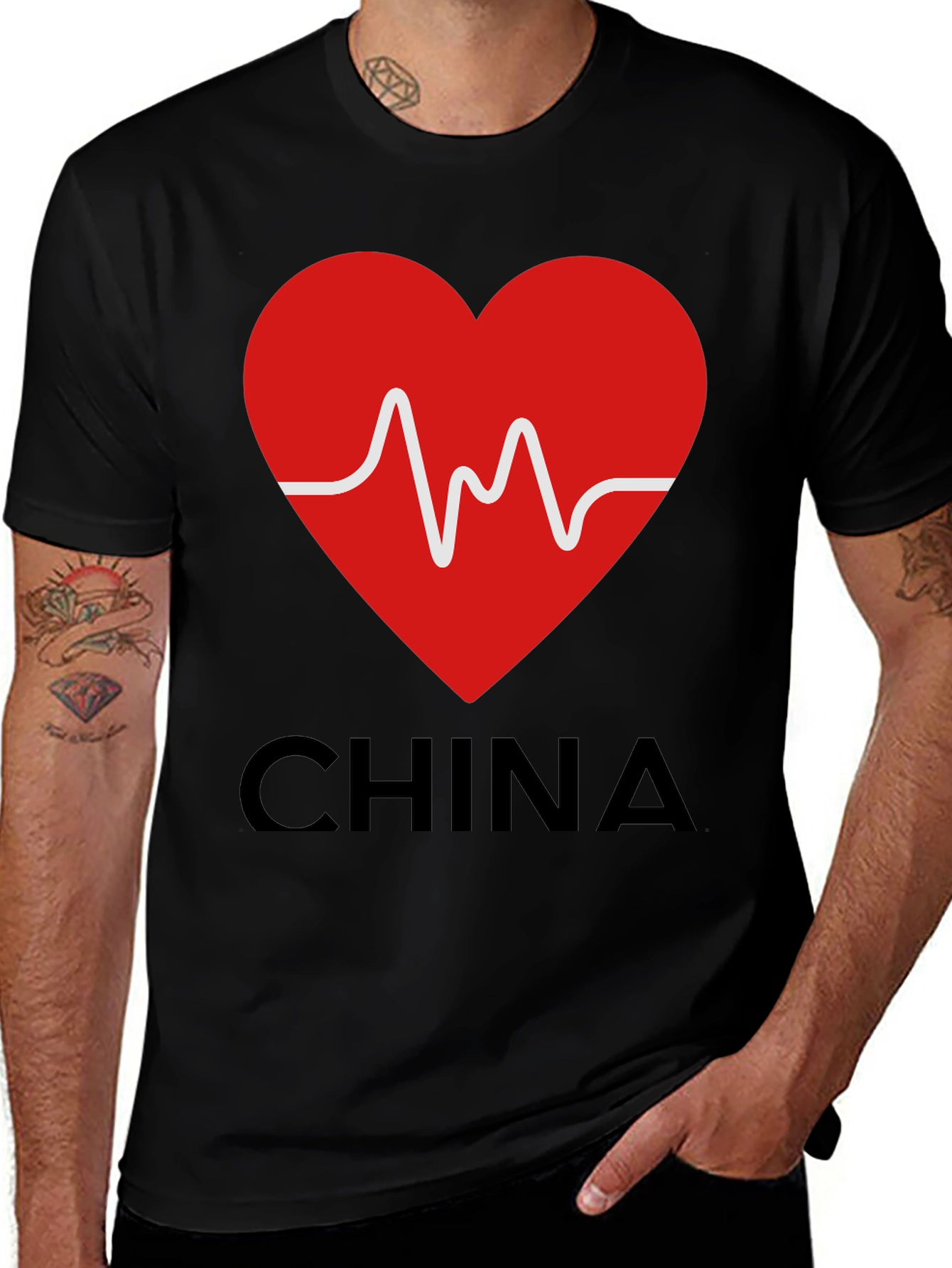I Heart China Graphic Tee - Black Cotton