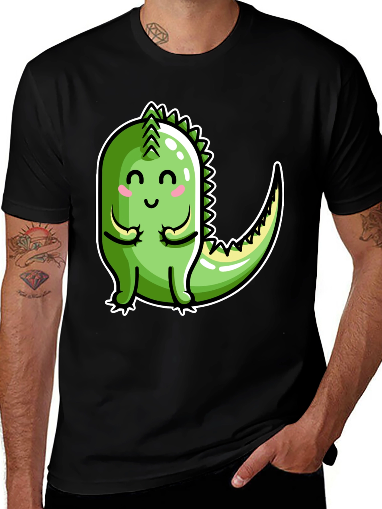 Variant 9 of Cute Cartoon Dinosaur Graphic Tee - Black