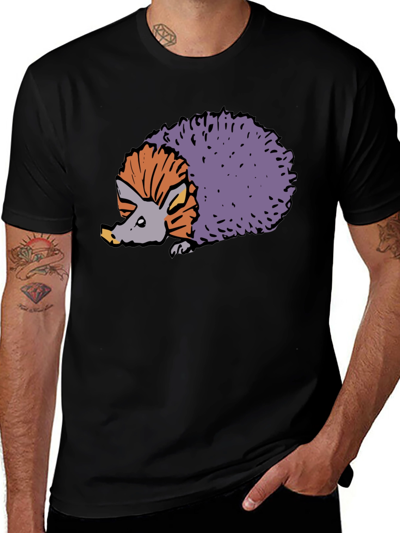 Variant 24 of Hedgehog Graphic Tee - Black Casual Comfort