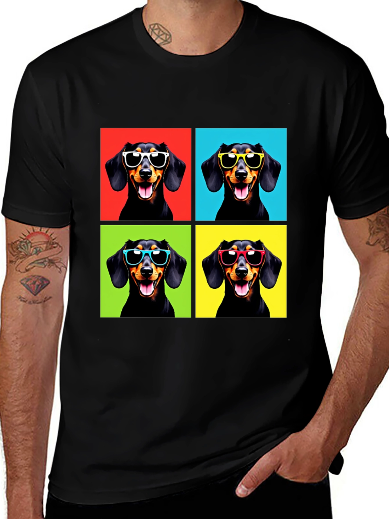 Variant 12 of Dachshund Pop Art Black T-Shirt
