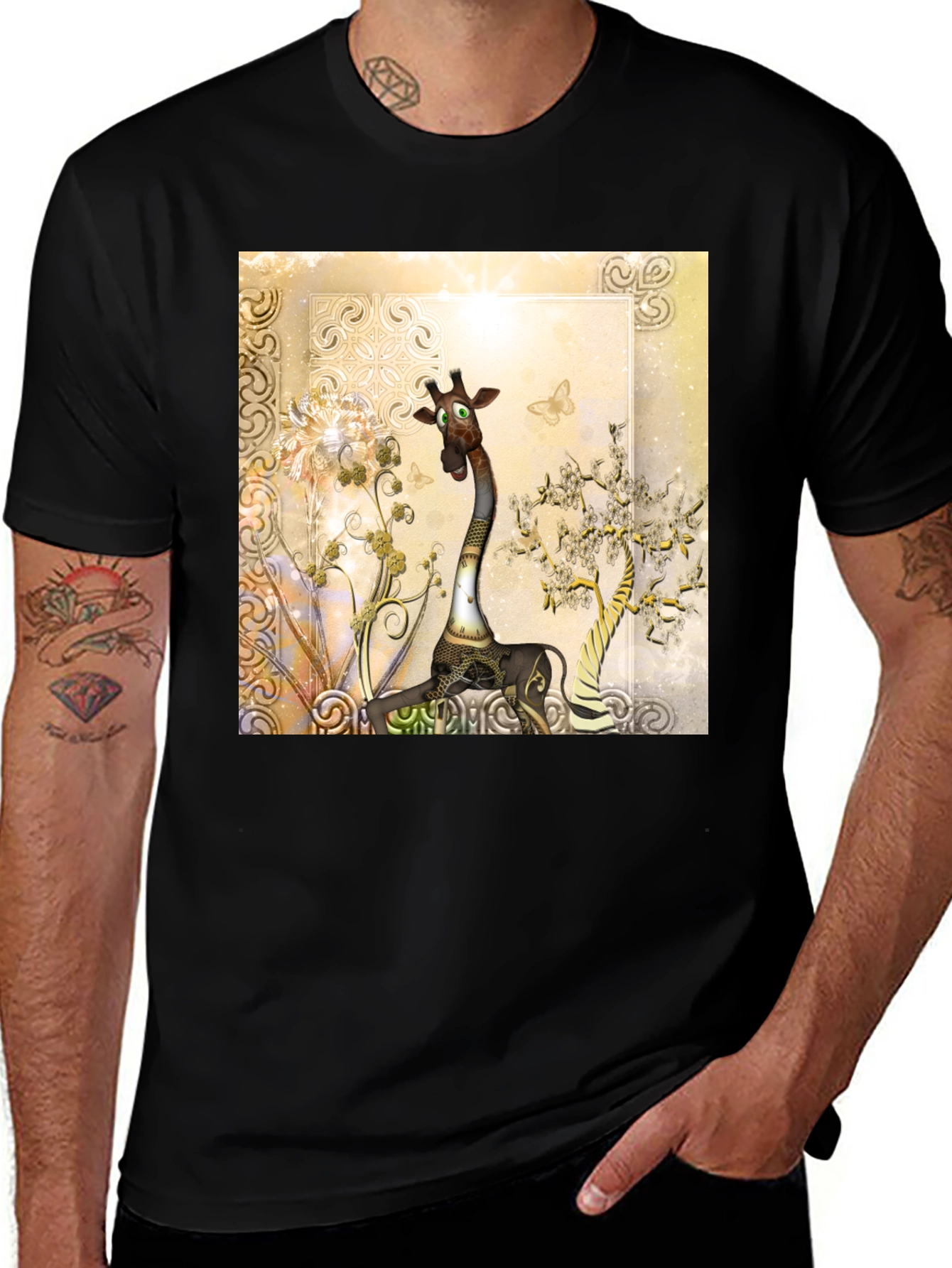 Whimsical Giraffe Art Tee - Unique Design