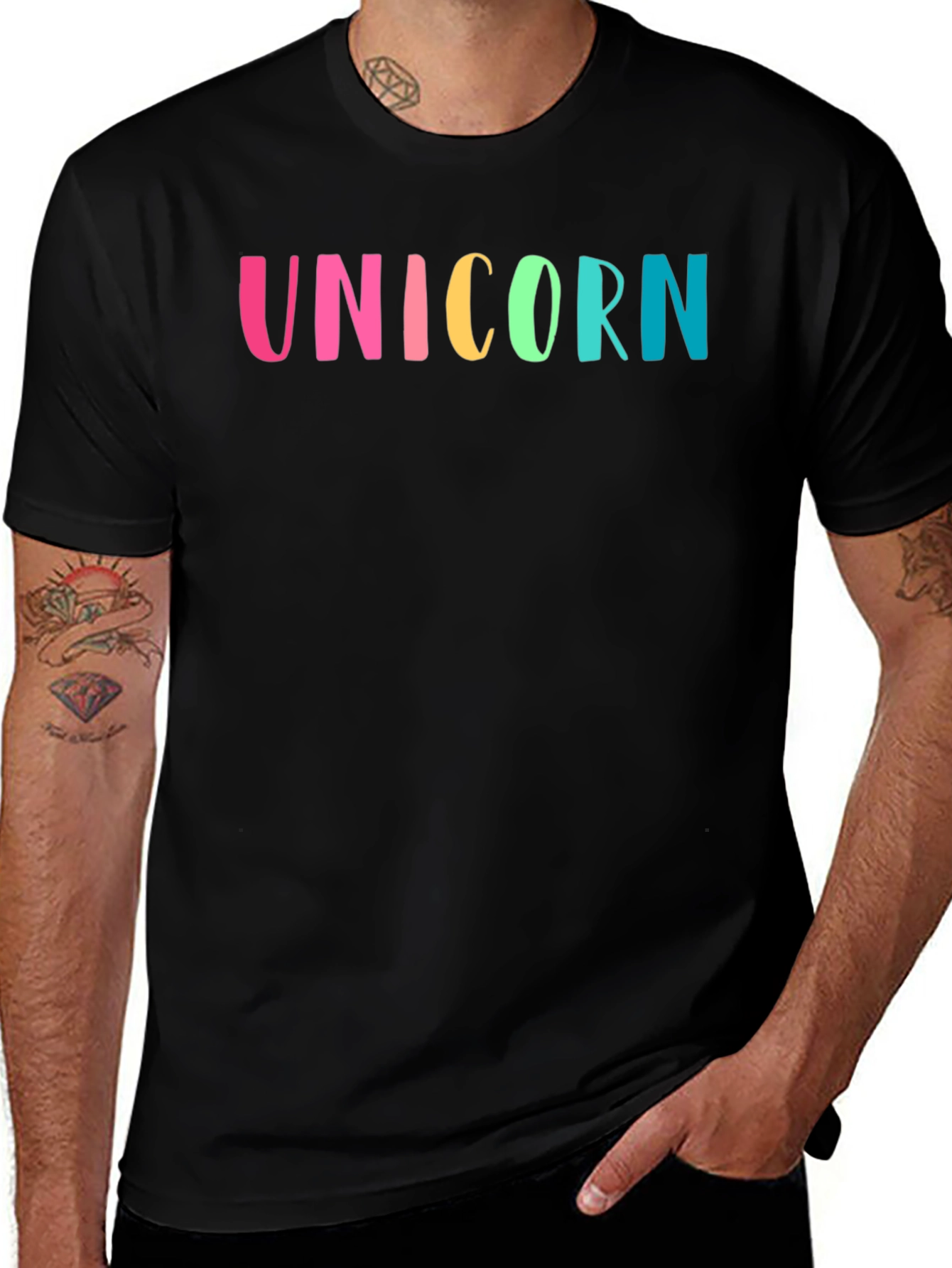 Variant 27 of Unicorn Rainbow Graphic T-Shirt - Men's Black Tee