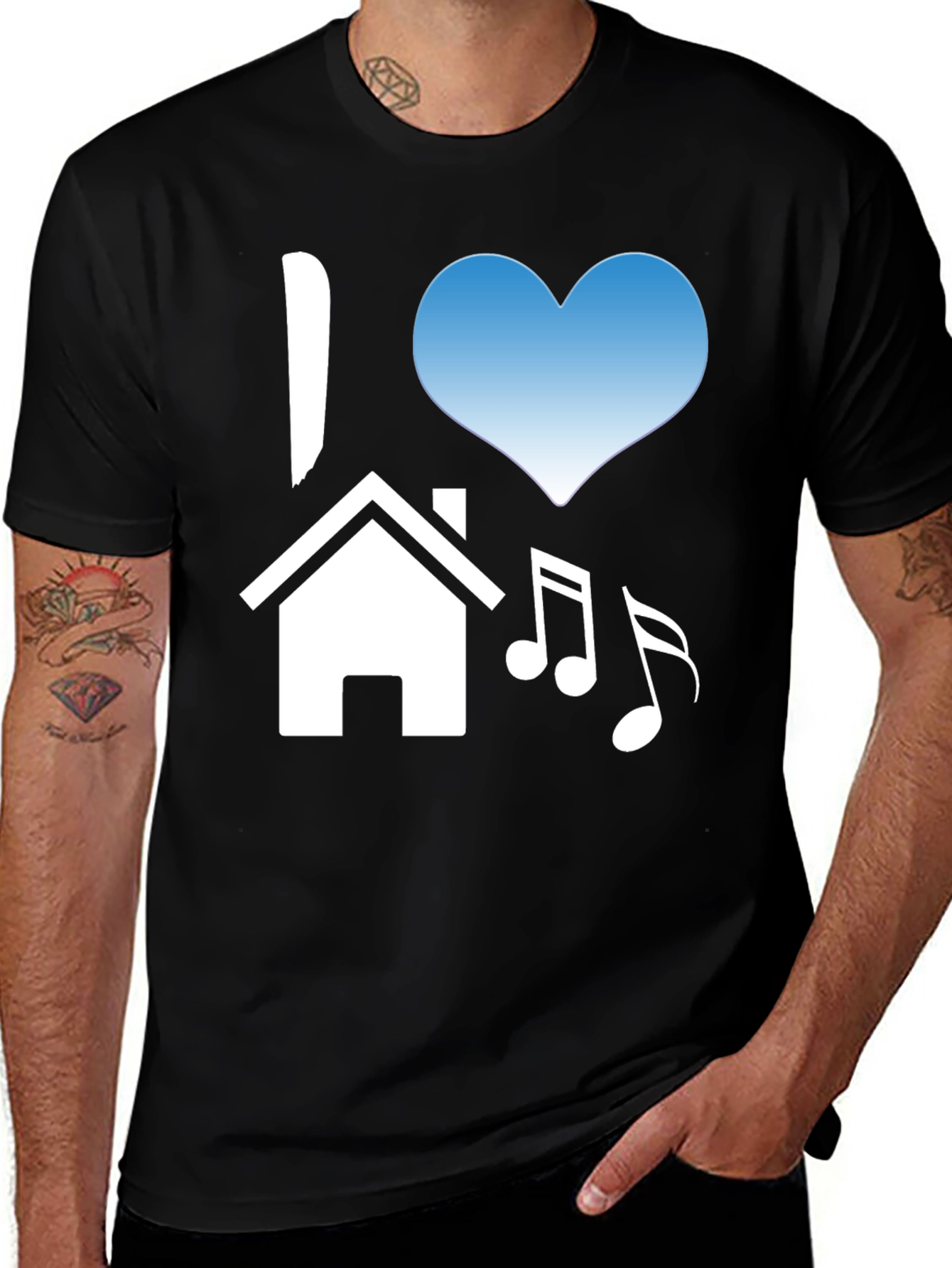 Variant 4 of I Love House Music Black T-Shirt