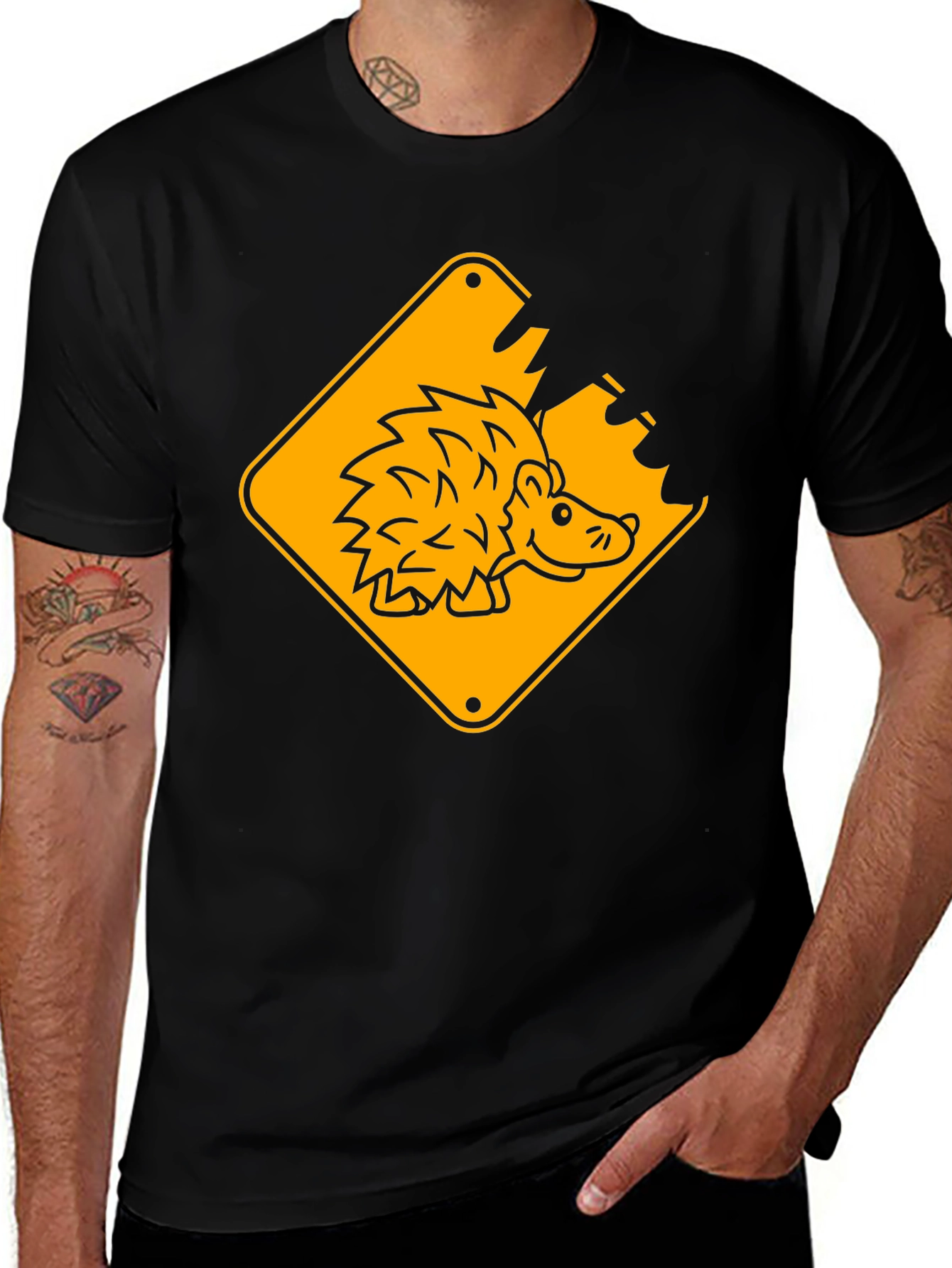 Variant 8 of Hedgehog Road Sign Black T-Shirt
