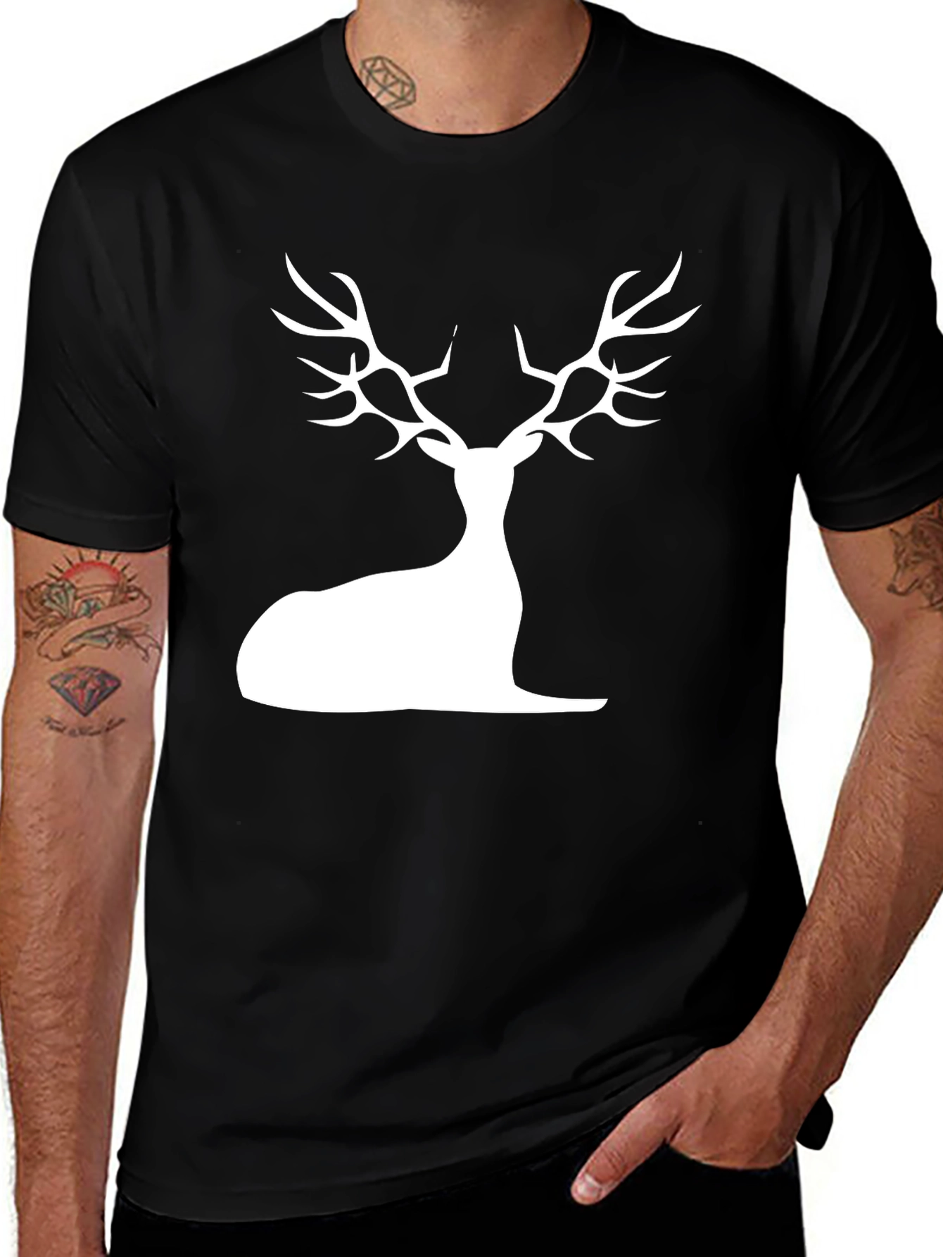 Variant 17 of Stylish Black Deer Silhouette Graphic Tee