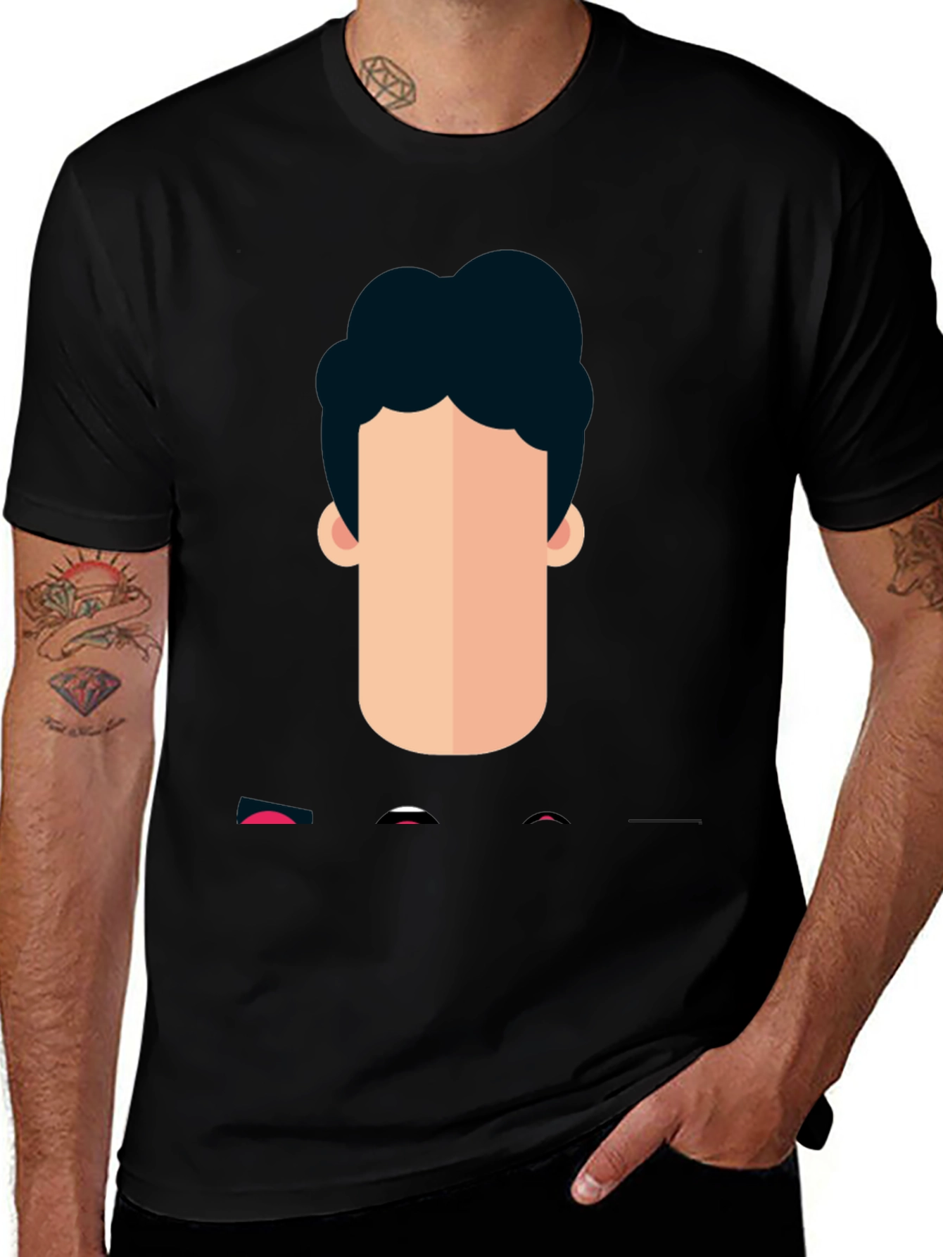 Variant 20 of Men's Black T-Shirt with Abstract Face Design