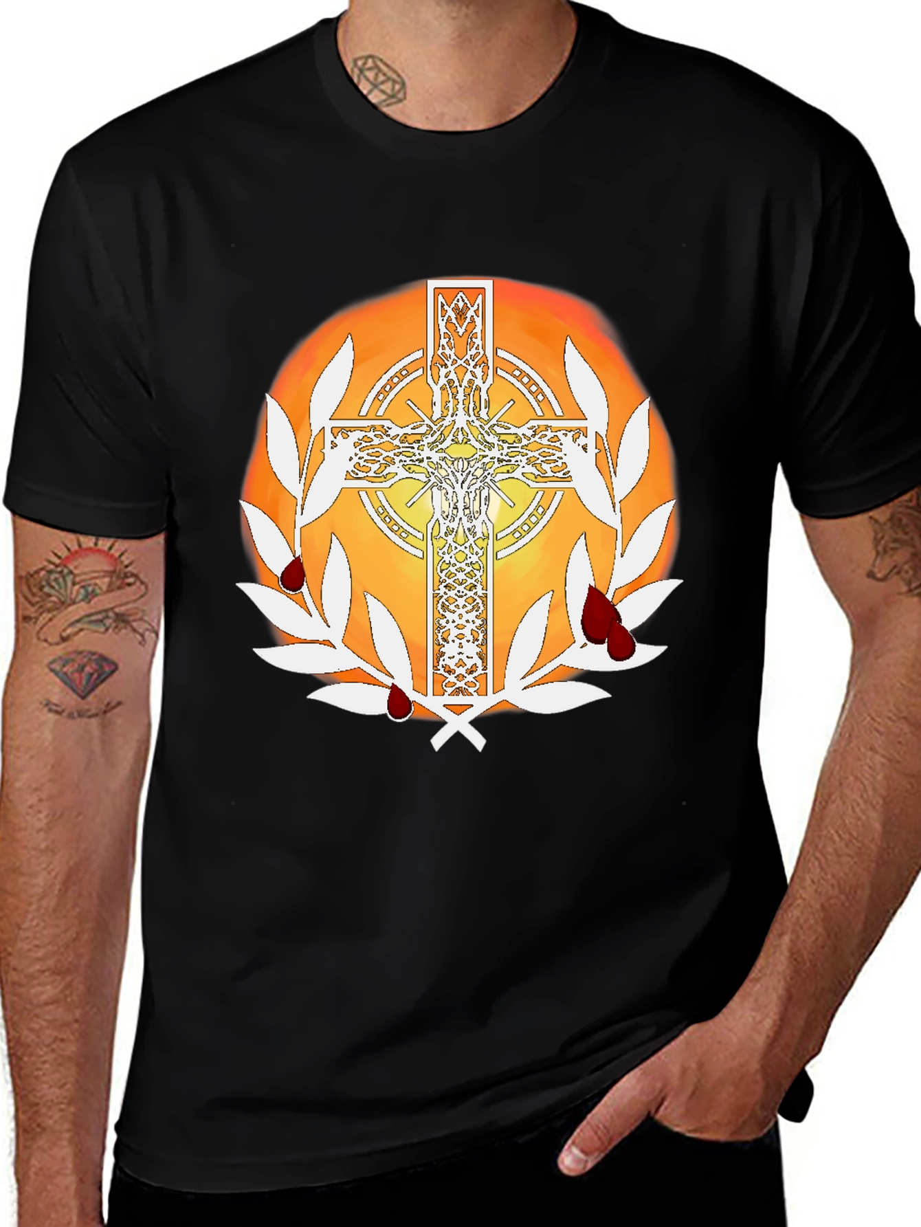 Celtic Cross Graphic Tee - Blood & Wreath Design