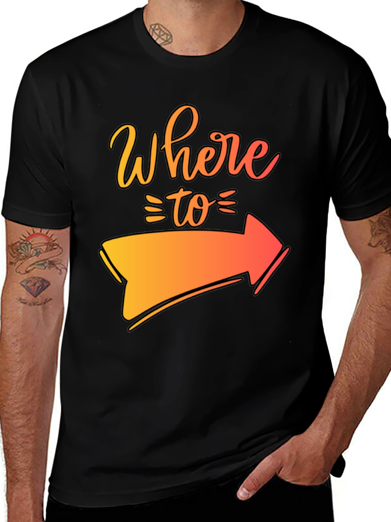Variant 12 of Where To Arrow Graphic Tee - Casual Black T-Shirt