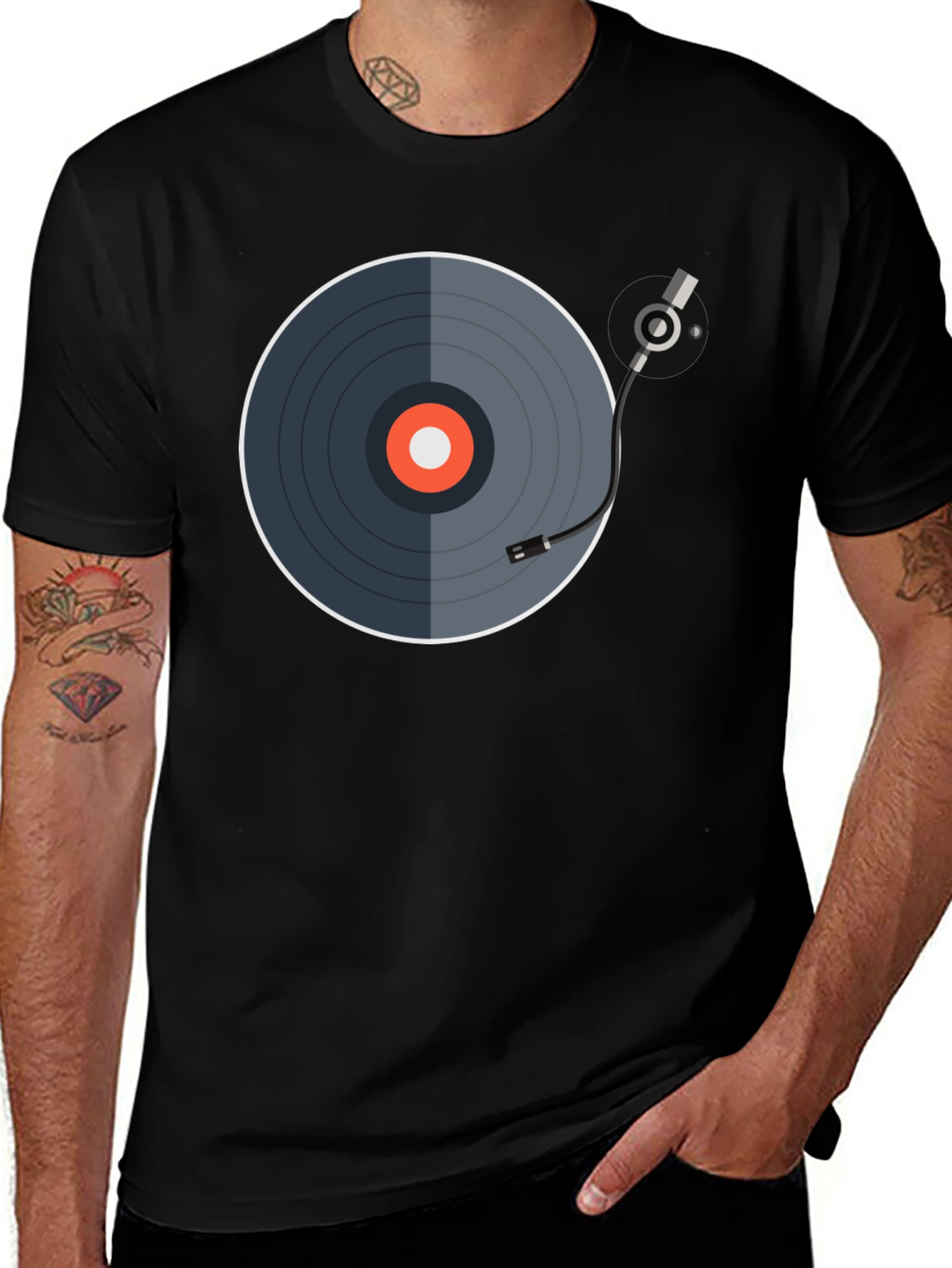 Variant 12 of Retro Vinyl Record Graphic T-Shirt - Black