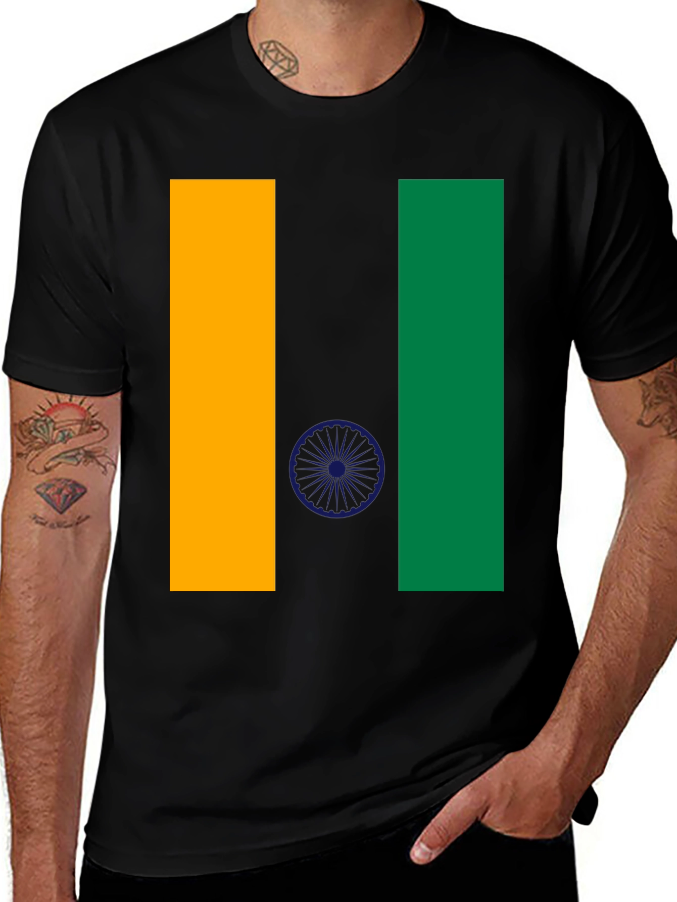 India Flag T-Shirt: Tricolor Pride, Black Cotton Tee