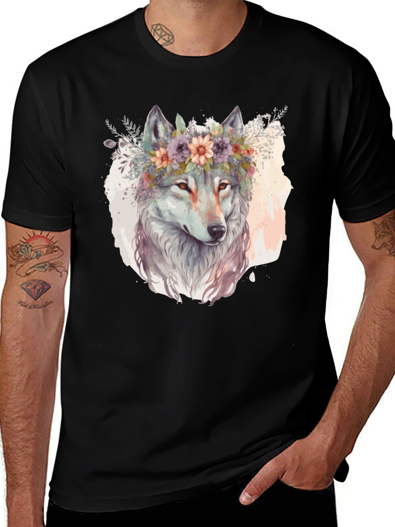 Variant 4 of Wolf in Bloom Graphic Tee - Soft Cotton Blend