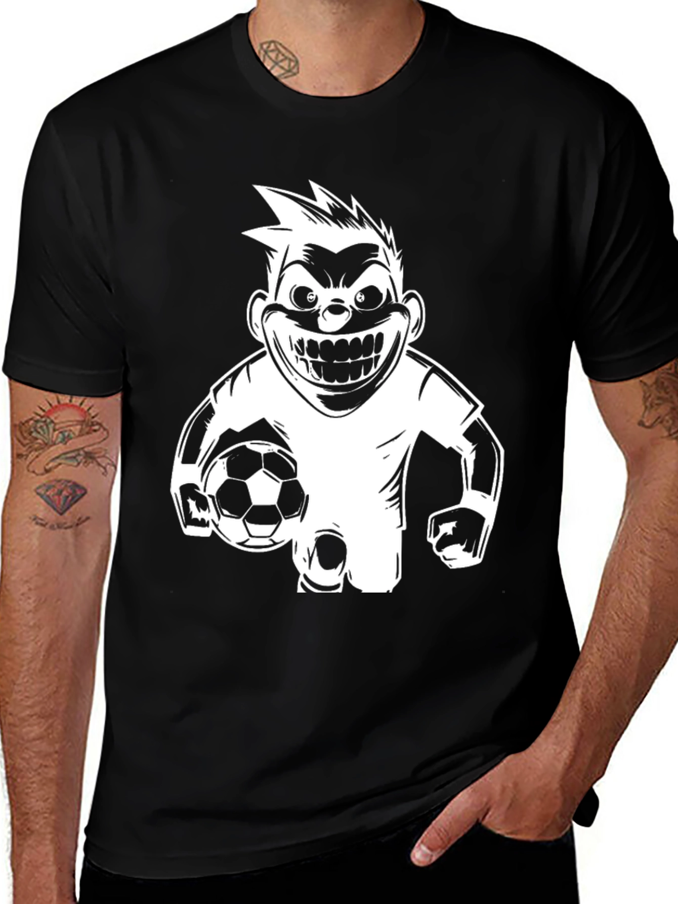 Variant 30 of Men's Black Graphic T-Shirt - Soccer Cartoon