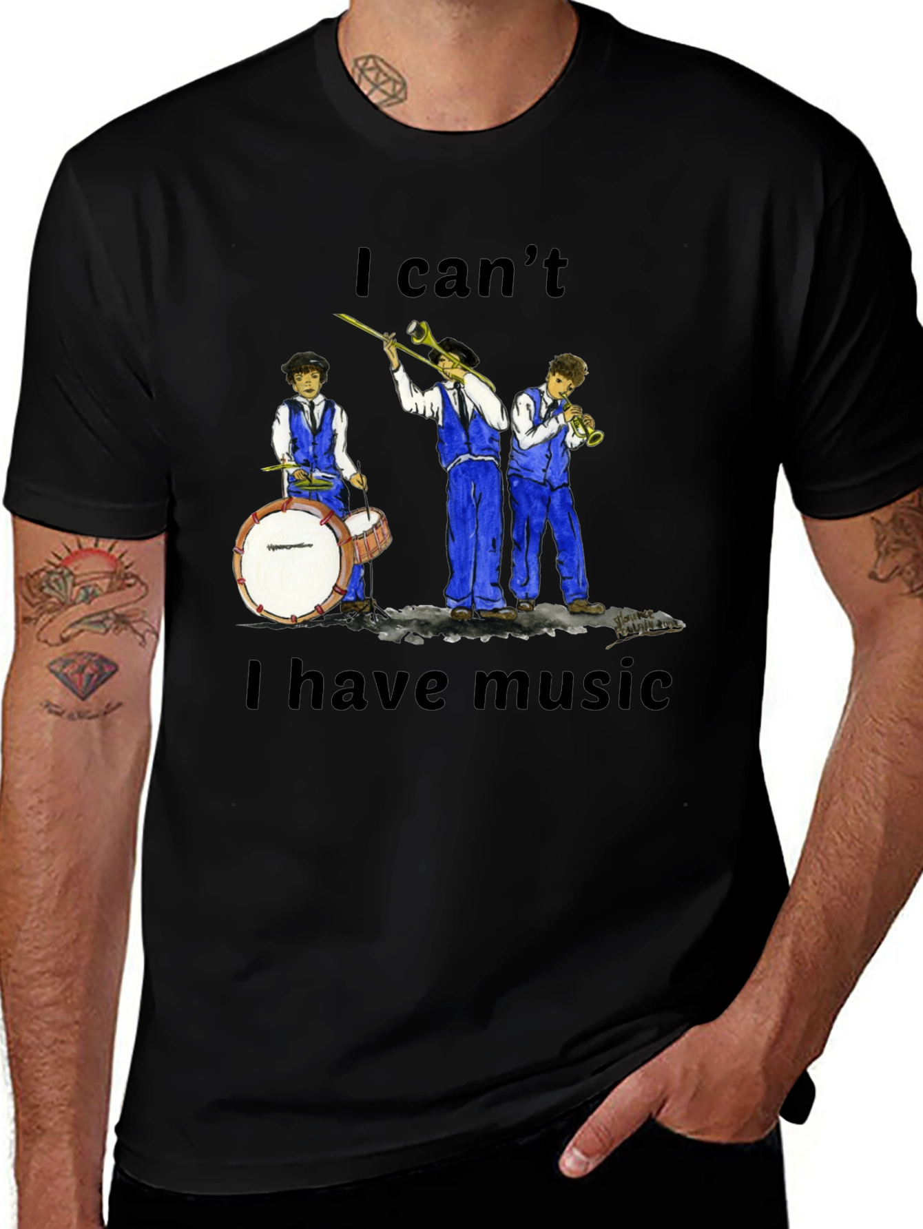 Black I Can't I Have Music T-Shirt main image