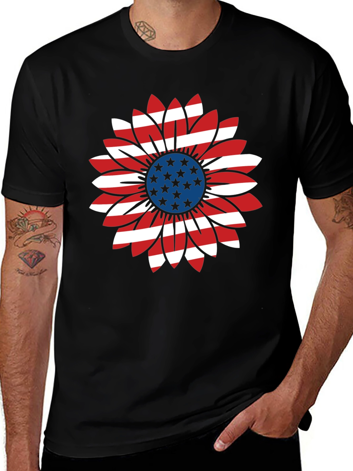 Variant 28 of Patriotic Sunflower USA Flag Graphic T-Shirt