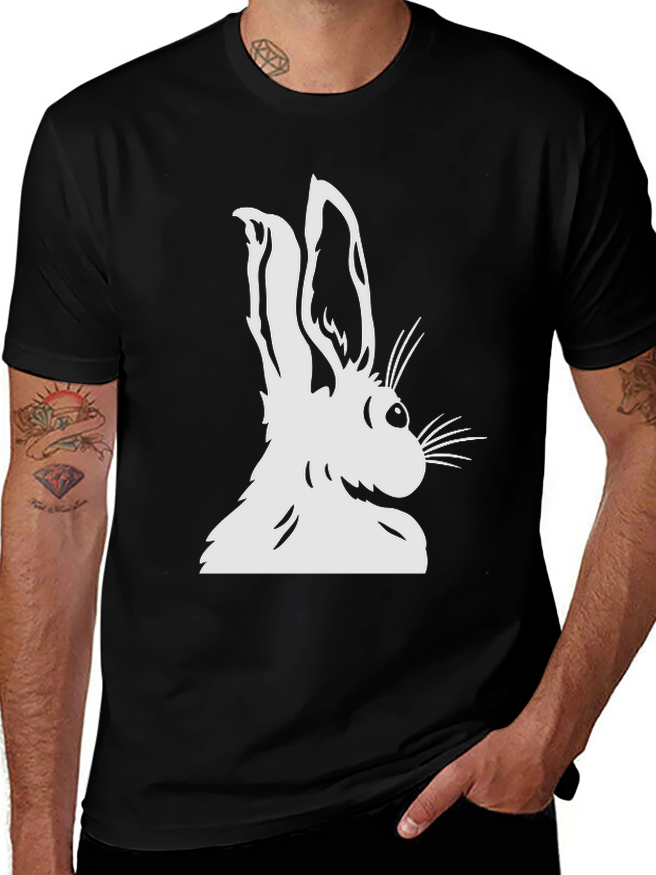 Variant 8 of Rabbit Graphic Tee - Black Cotton Casual Shirt