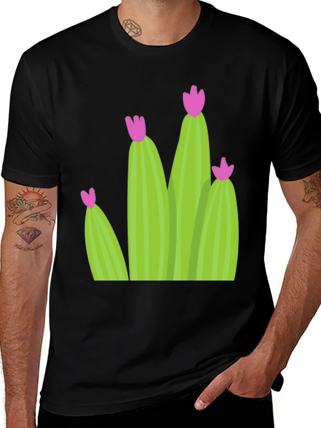 Cactus Bloom Black T-Shirt - Nature Inspired Tee