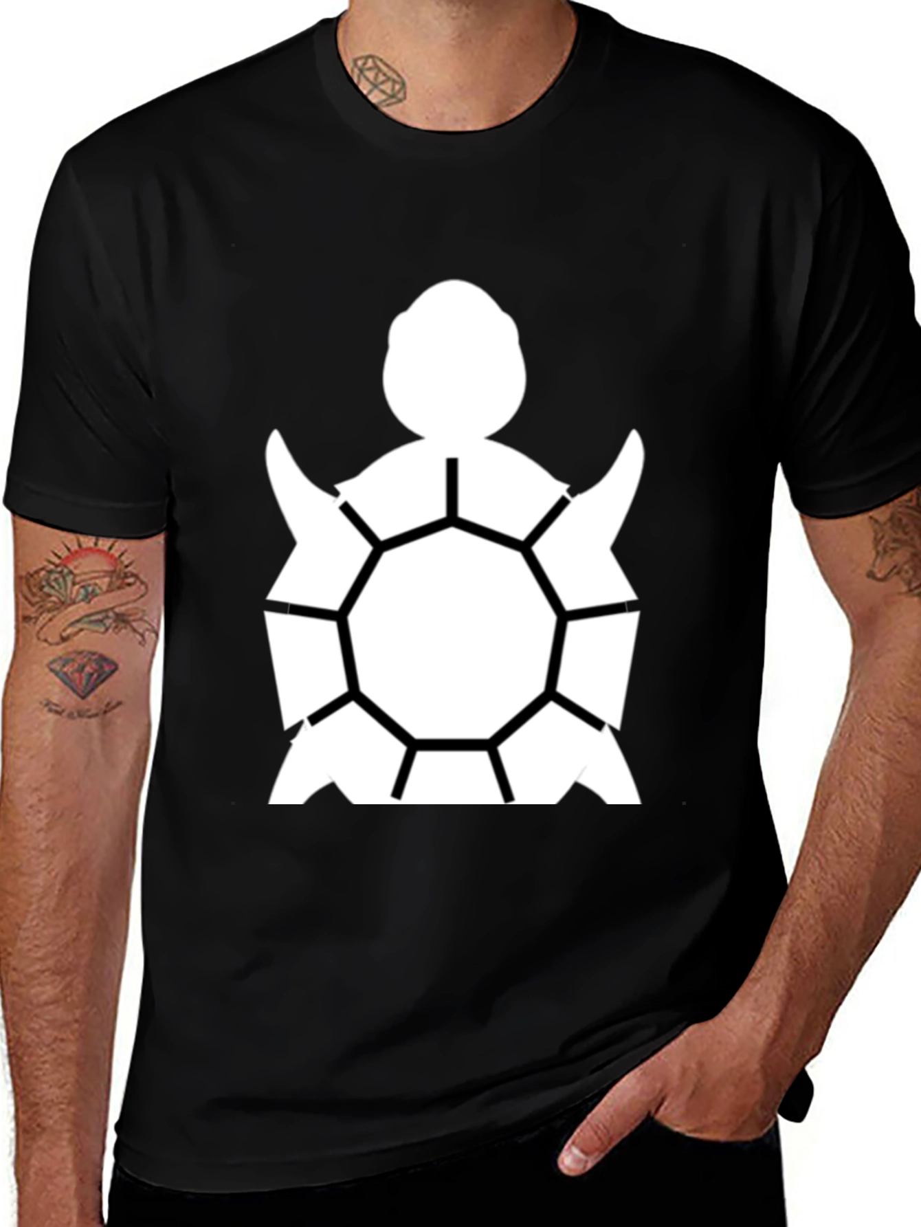 Variant 17 of Geometric Turtle Graphic Tee - Black Cotton Casual Shirt