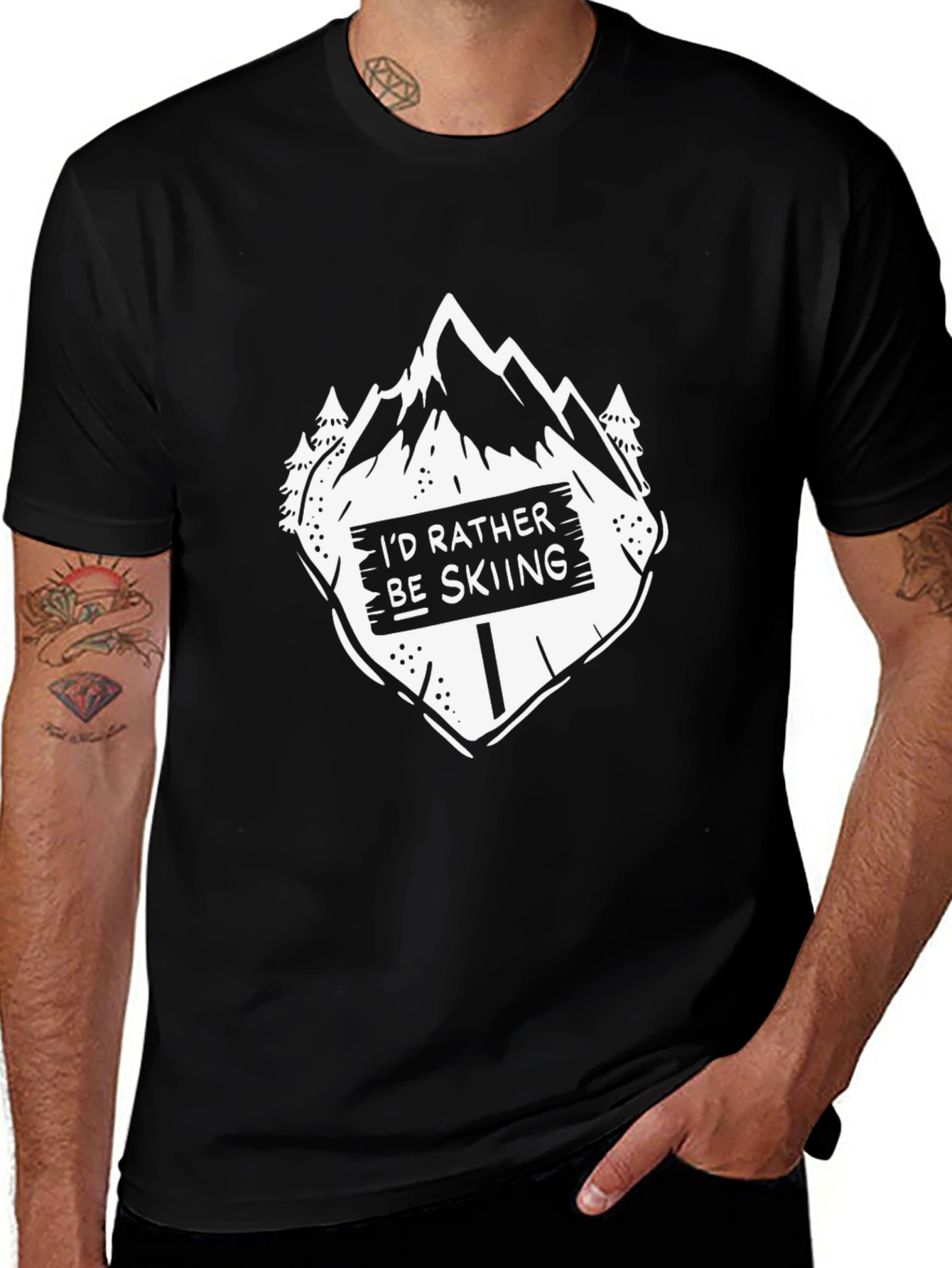 Variant 28 of Skiing Graphic Tee - Black Cotton T-Shirt