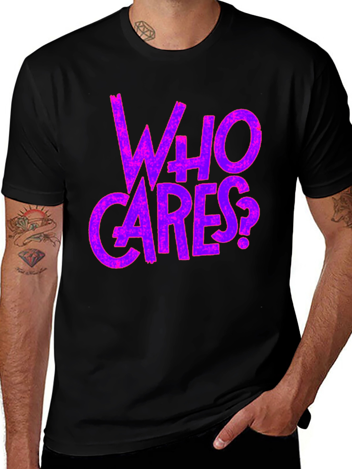 Variant 26 of Who Cares? Graphic Tee - Edgy Casual Style