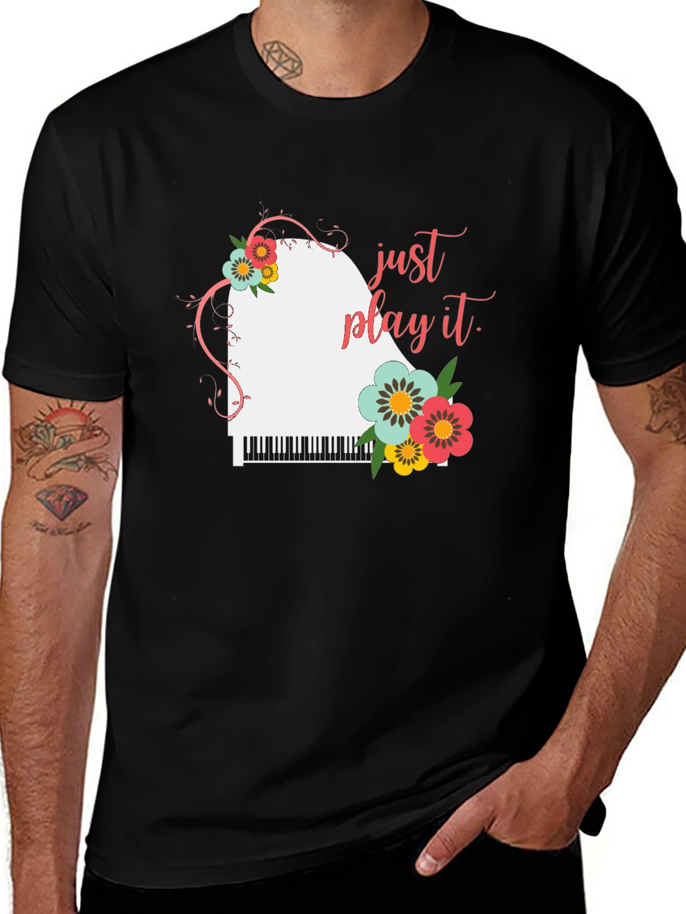 Variant 5 of Floral Piano 'Just Play It' Graphic Tee