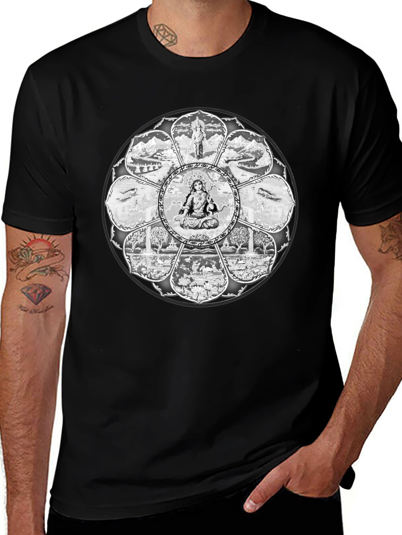 Variant 8 of Mandala Art Graphic Tee - Spiritual Design Black T-Shirt
