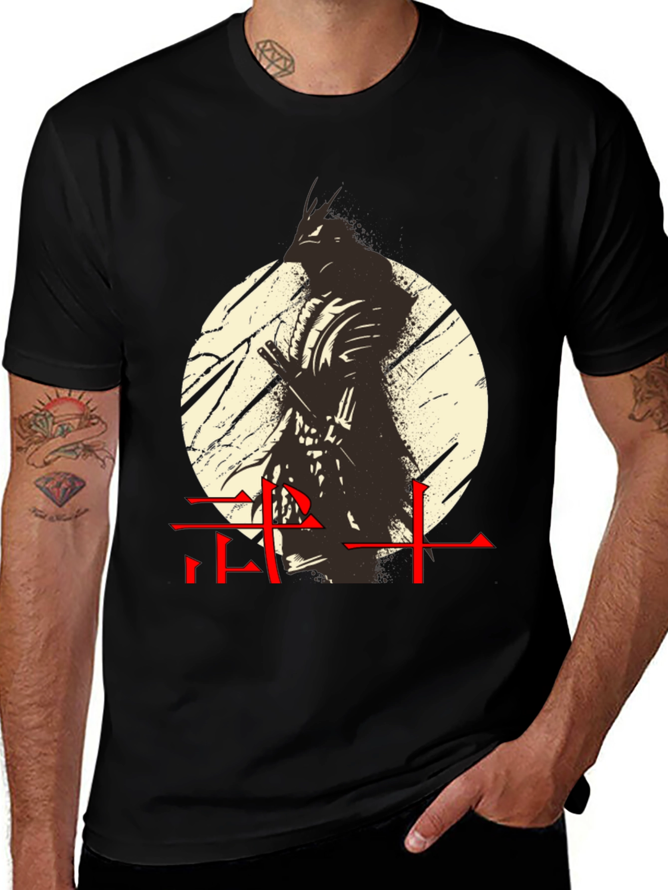 Variant 18 of Samurai Warrior Graphic T-Shirt - Black Cotton Tee