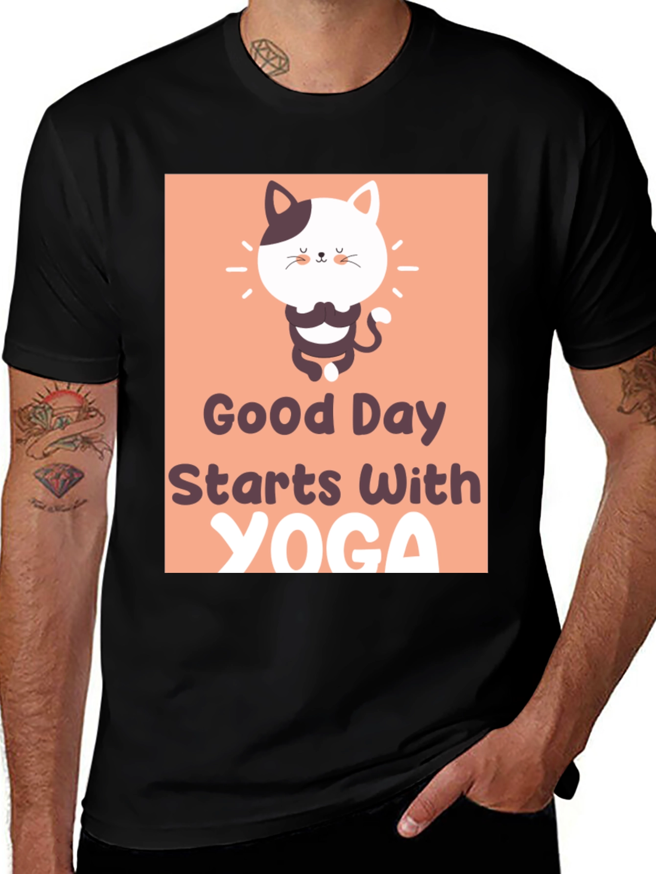 Variant 18 of Yoga Cat Graphic Tee - Good Day Starts with Yoga